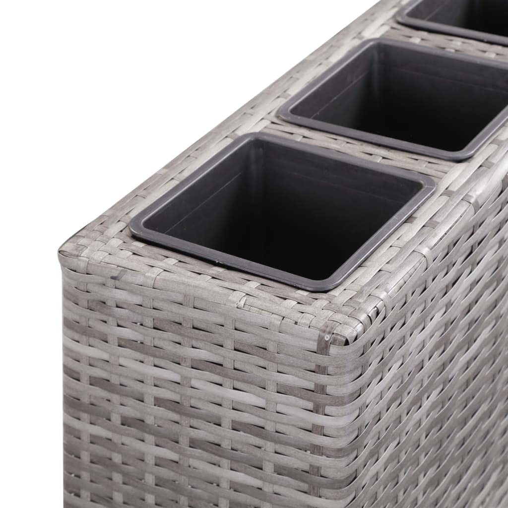 Outdoor Garden Raised Bed with 4 Plastic Pots - Gray Poly Rattan Weather-Resistant Planter with Wheels for Patio, Balcony & Backyard Decor