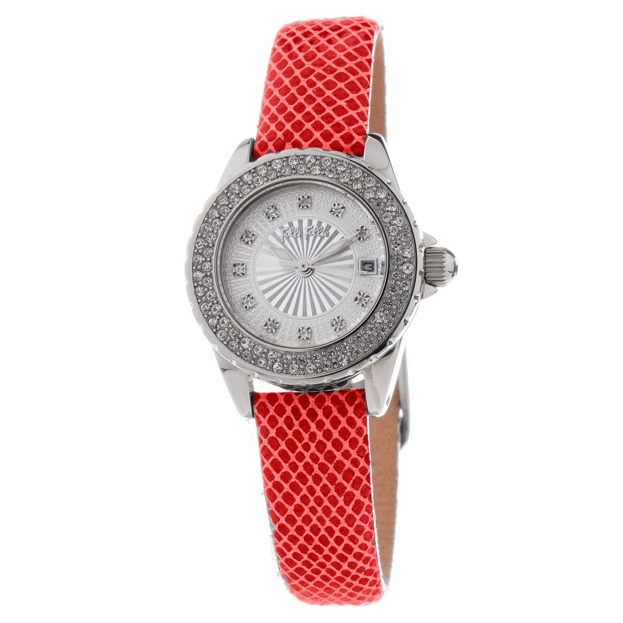 Folli Follie Women's Stainless Steel Watch WF1A006STR - White & Red Dial, Elegant Fashion Accessory for Casual, Office & Special Occasions