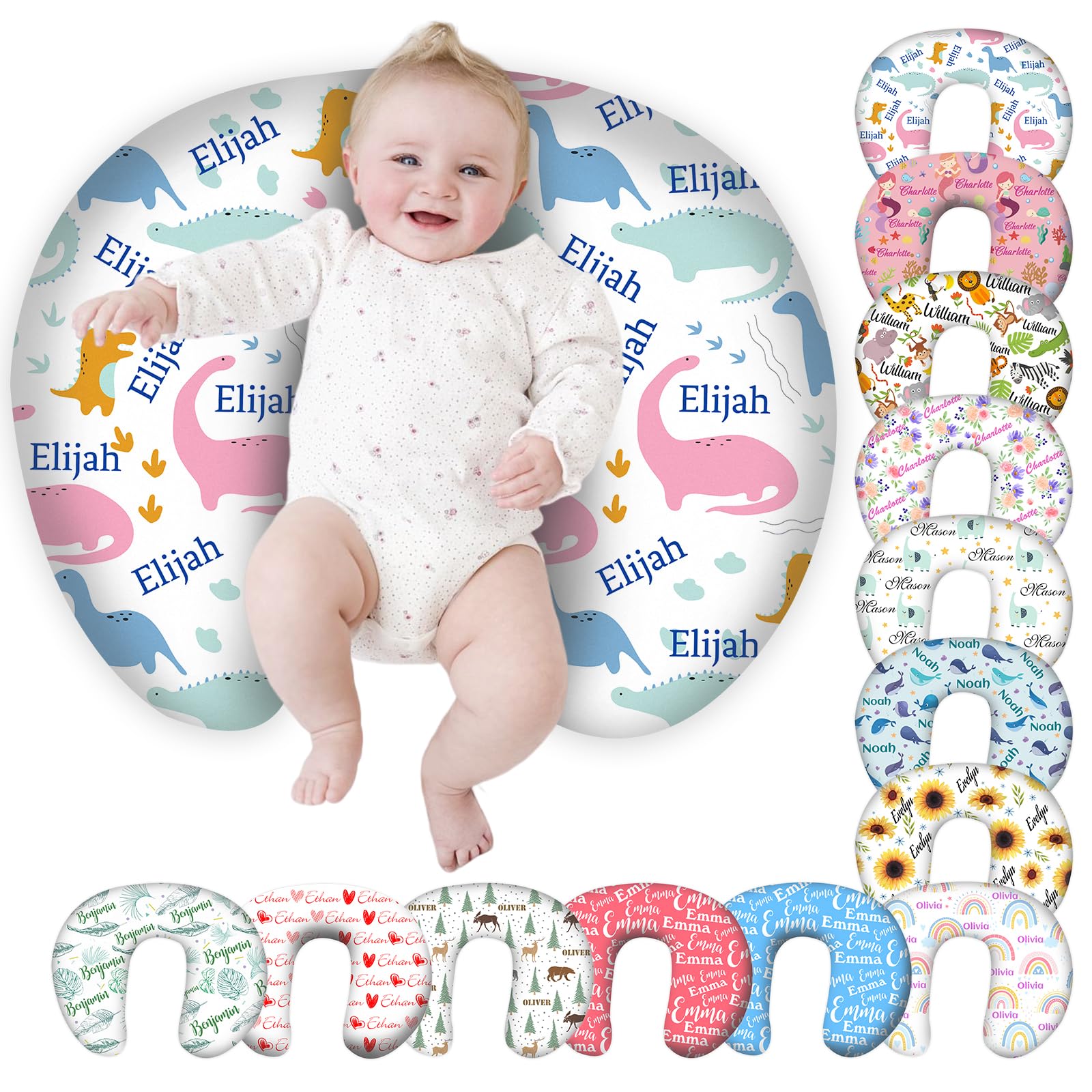 Custom Personalized Baby Nursing Pillow Cover with Name - Dinosaur Theme for Boys & Girls | Unique Baby Shower Gift for Newborns & Parents