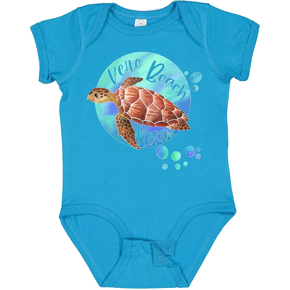Inktastic Vero Beach Florida Swimming Sea Turtle with Bubbles Baby Bodysuit - Cute Infant Onesie for Beach Vacations, Ocean Theme Parties & Summer Outfits