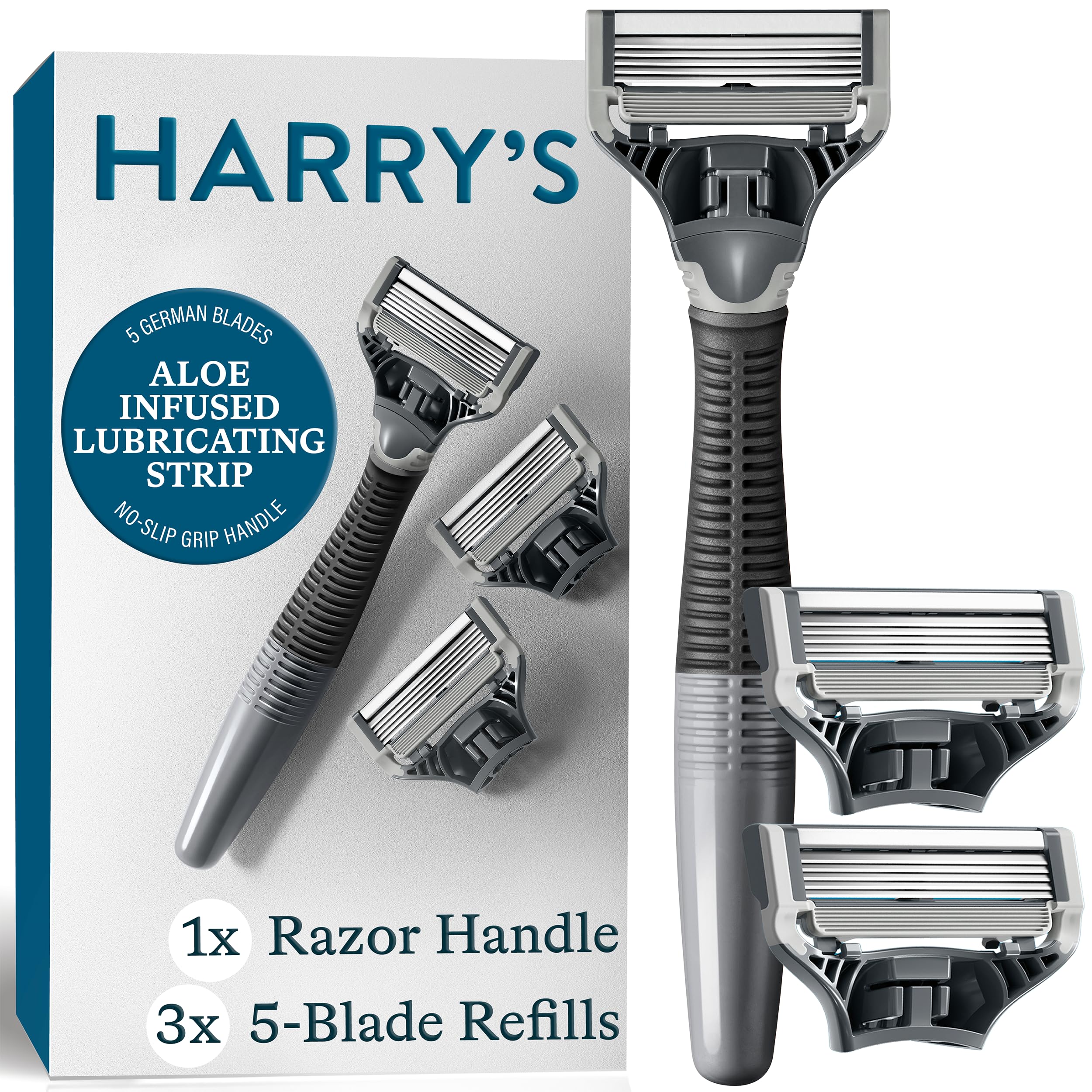 Harry's Premium Men's Shaving Kit with Razor Handle & 3 Blade Refills - Charcoal Gray - Perfect for Travel, Gifts & Daily Shaving Routine