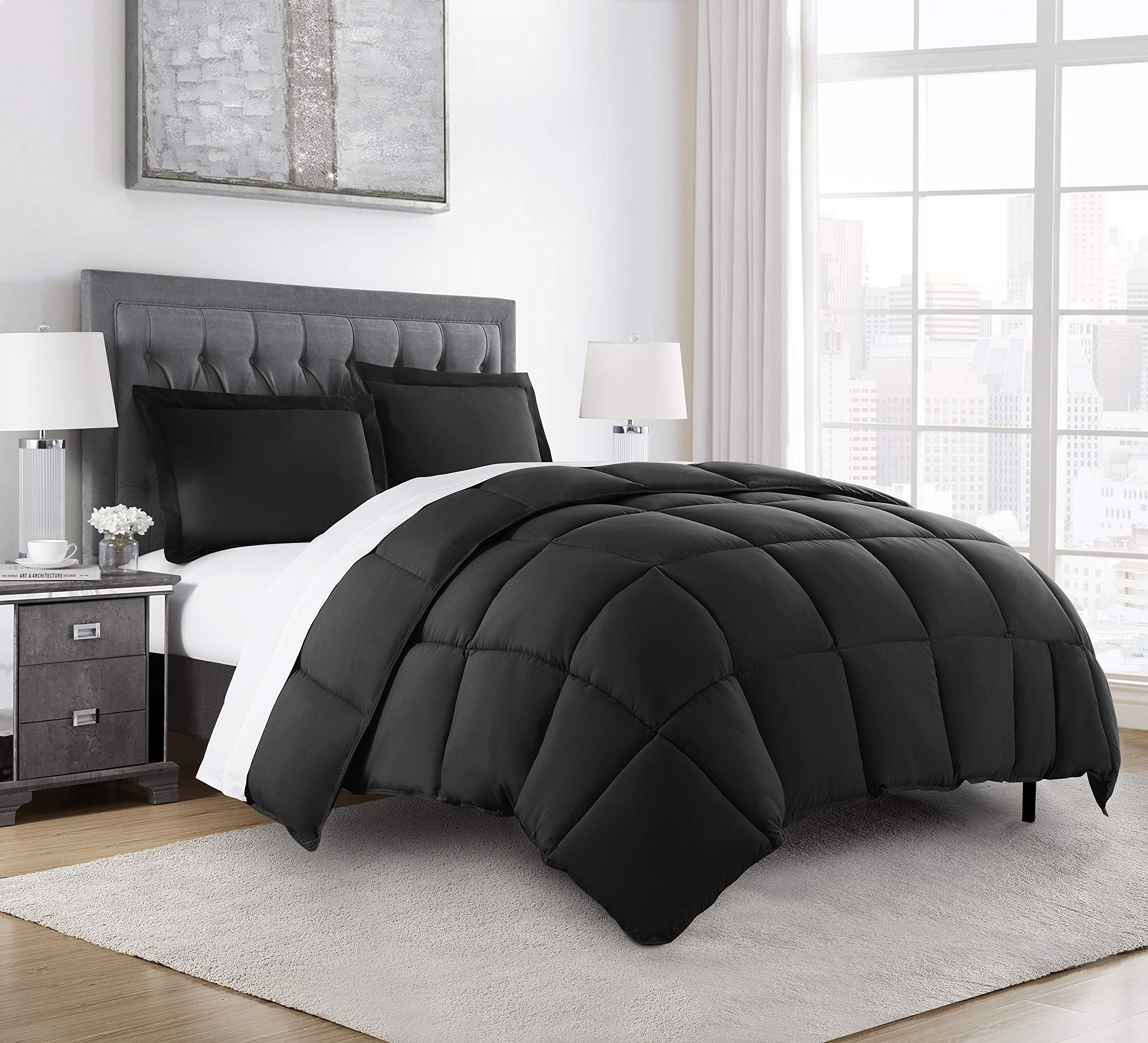 Chezmoi Collection 2-Piece Down Alternative Comforter Set - Twin Size, Black - Hypoallergenic & Breathable for All-Season Comfort - Perfect for Bedrooms, Guest Rooms & Dorm Rooms