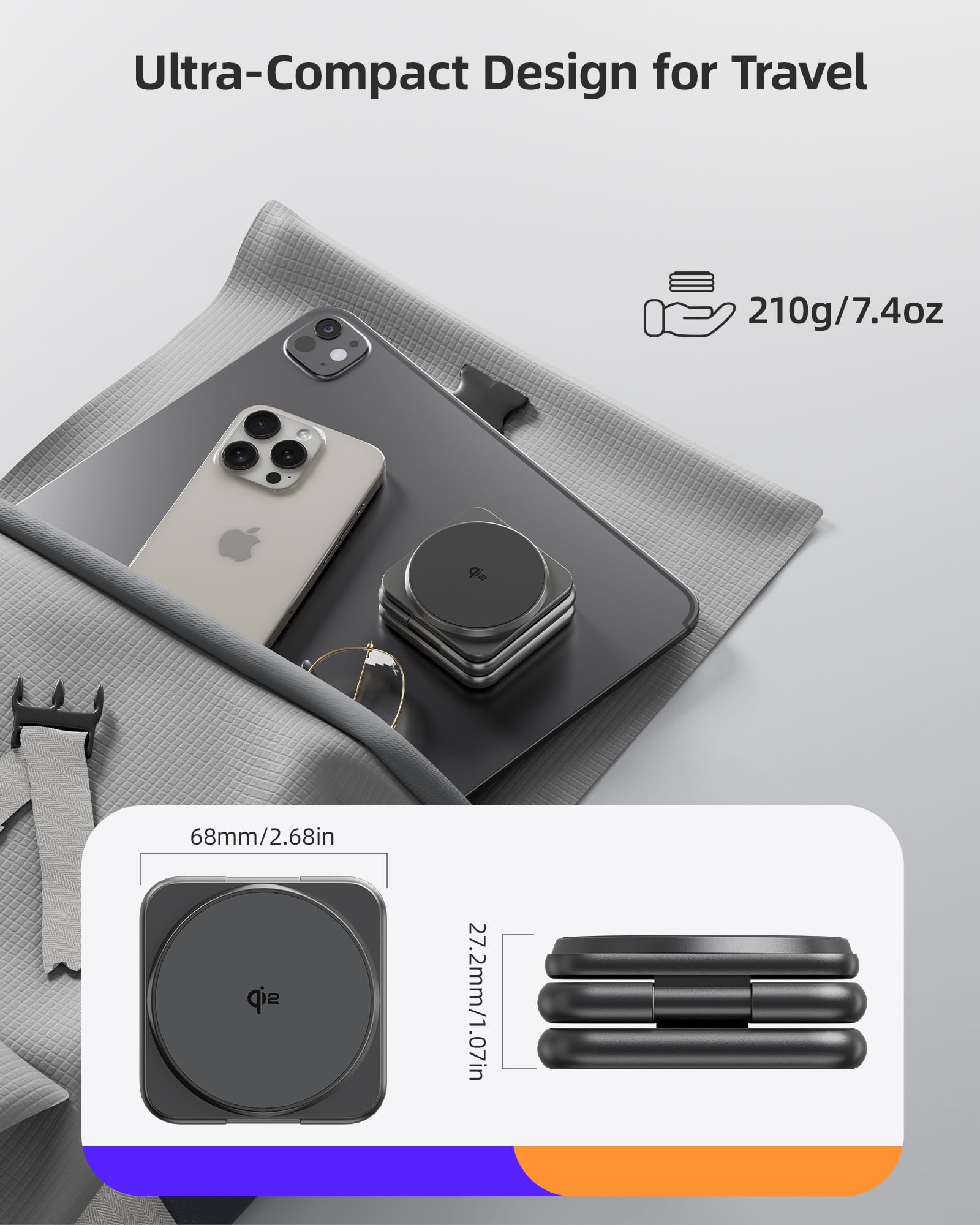 Foldable 3-in-1 Magnetic Wireless Charging Station - Qi2 Certified 15W Fast Charger for iPhone 16/15/14, 5W for Apple Watch & AirPods - Includes 45W PD Adapter - Aluminum Alloy Travel Charger (Gray) | Perfect for Home, Office & Travel Use