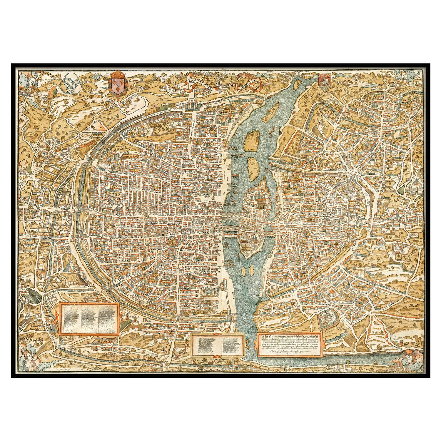 Vintage Paris Map (1550) - Antique French Wall Art, Old Paris City Plan for Home Decor & Restoration Style Interior Design - Perfect for Living Room, Office & Historical Themed Spaces