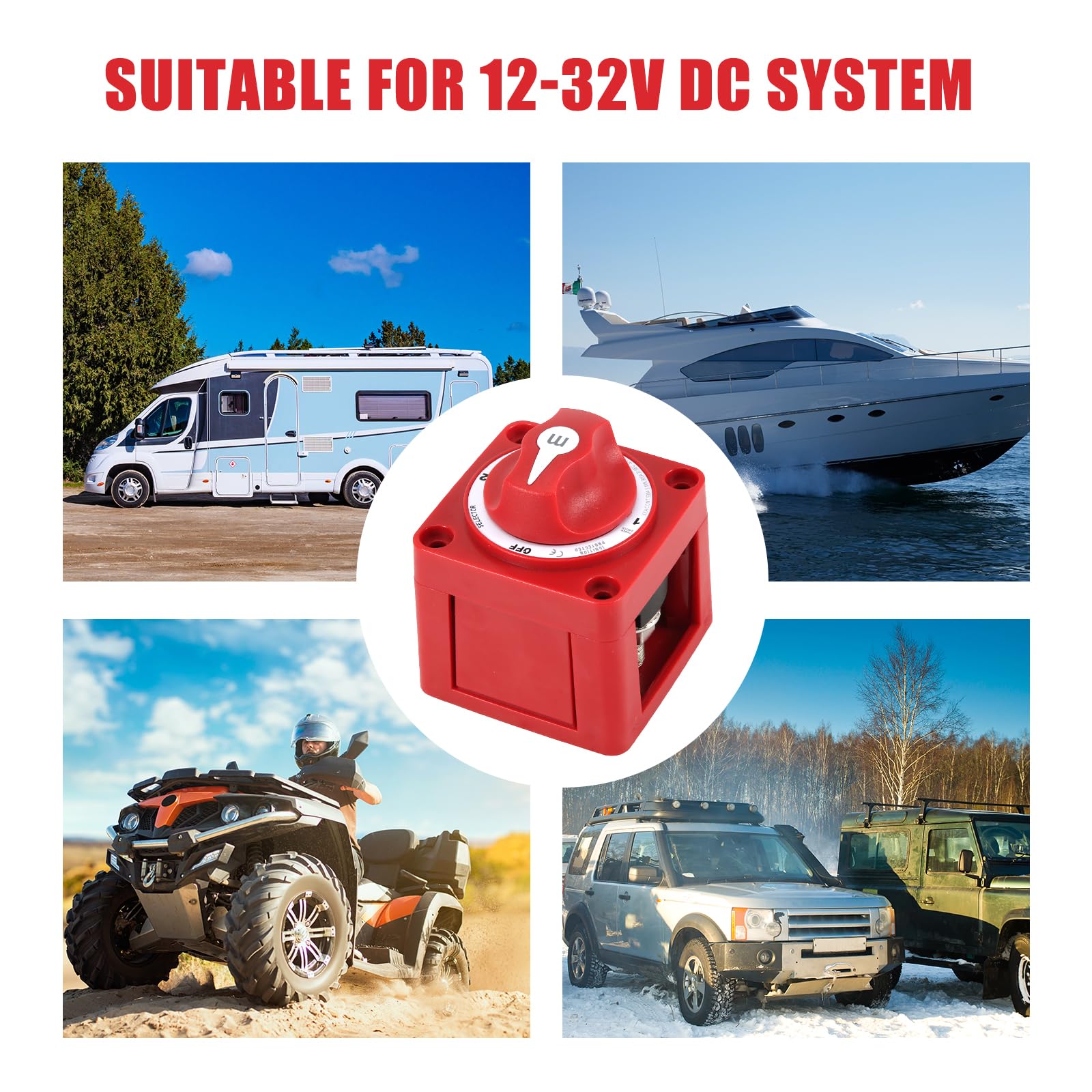 6007 m-Series 4 Position Marine Battery Disconnect Switch (1-1+2-2-Off) - Heavy Duty Boat Battery Selector for Car, RV, Trailer - Red - Perfect for Marine Power Management & Vehicle Electrical Systems