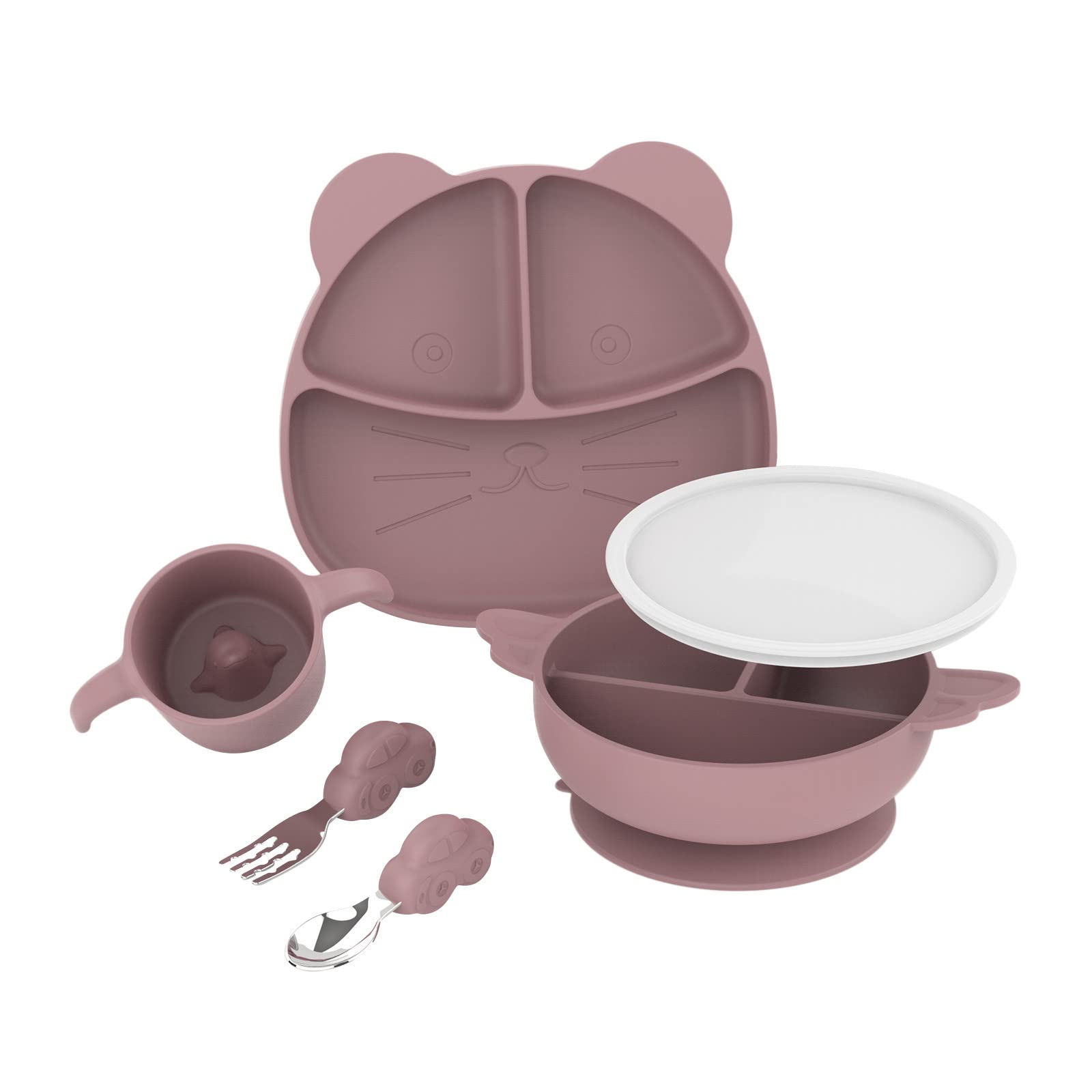 Dinosaur Silicone Baby Plates & Utensils Set - BPA-Free Toddler Feeding Dish with Suction Base - Cute Dino-Themed Kids Tableware for Birthday Parties, Daily Meals & Family Gatherings