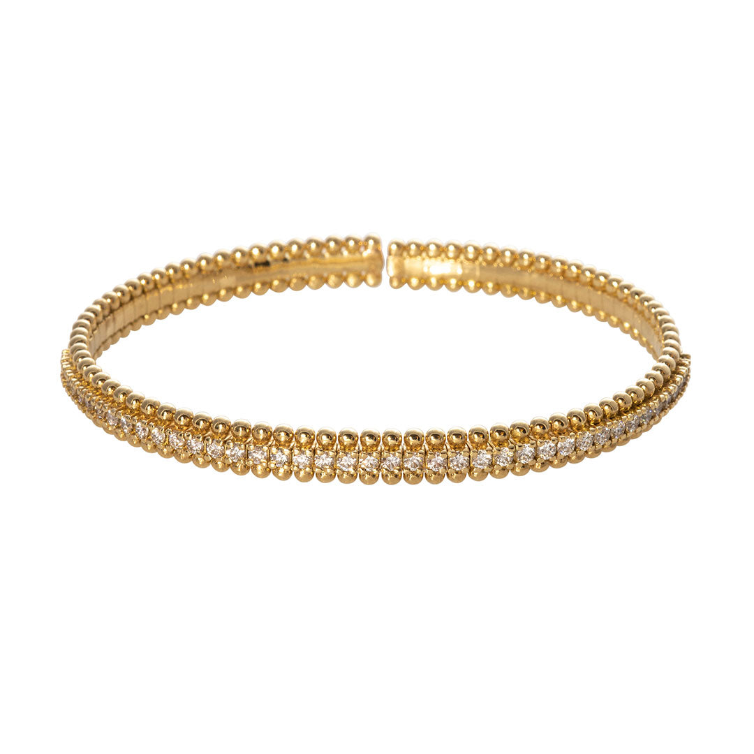 18K Yellow Gold Diamond Beaded Edge Flexible Cuff Bangle Bracelet for Women - Perfect for Weddings, Parties & Special Occasions