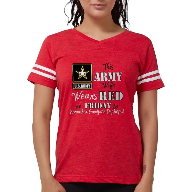 Army Wife Wears Red Women's Football Shirt - Patriotic Military Spouse Apparel for Game Day & Support Events