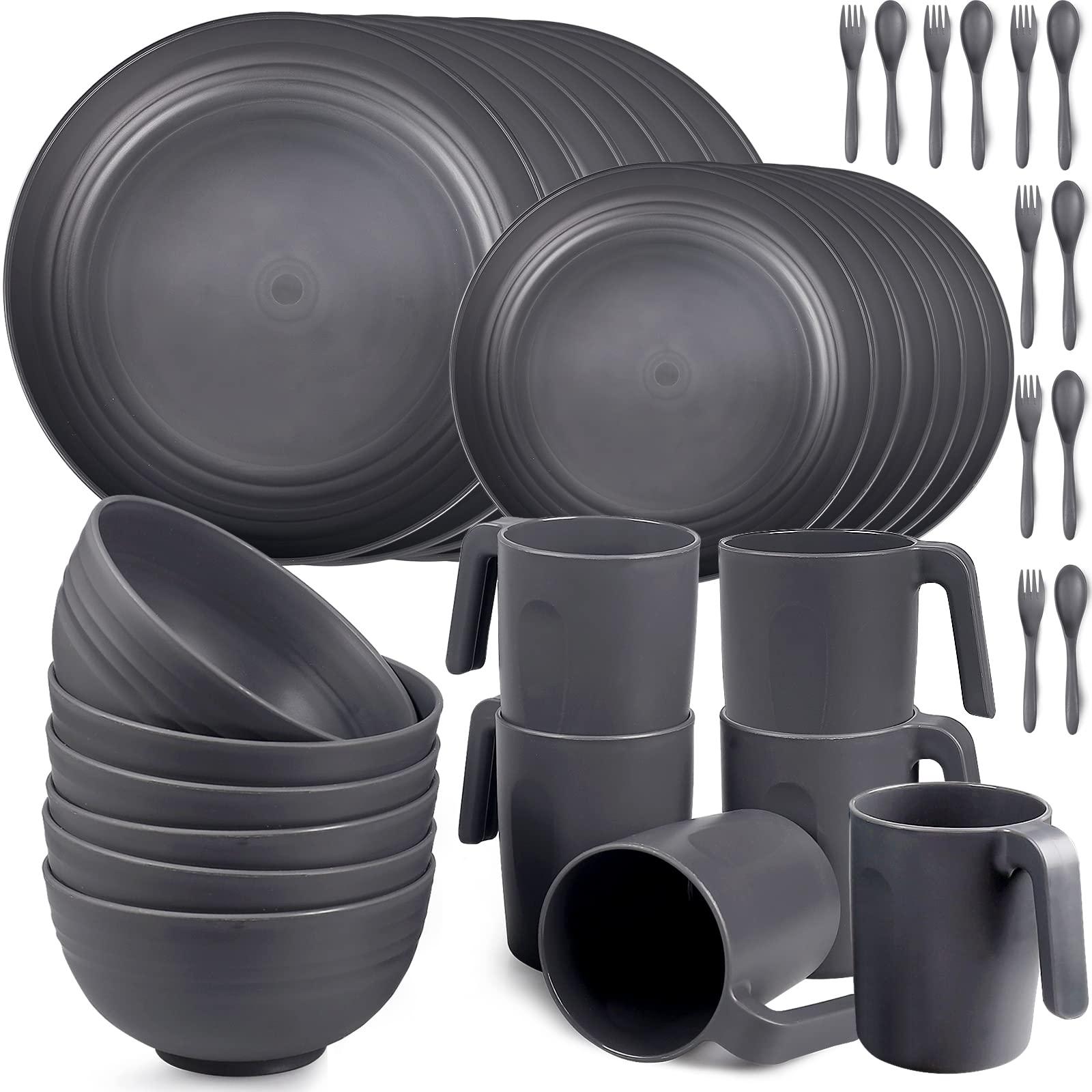Shopwithgreen 36-Piece Plastic Dinnerware Set - Lightweight & Unbreakable Plates, Bowls, Cups for 6 People - Microwave Safe, Dishwasher Safe - Perfect for Parties, Picnics, Camping & Everyday Use
