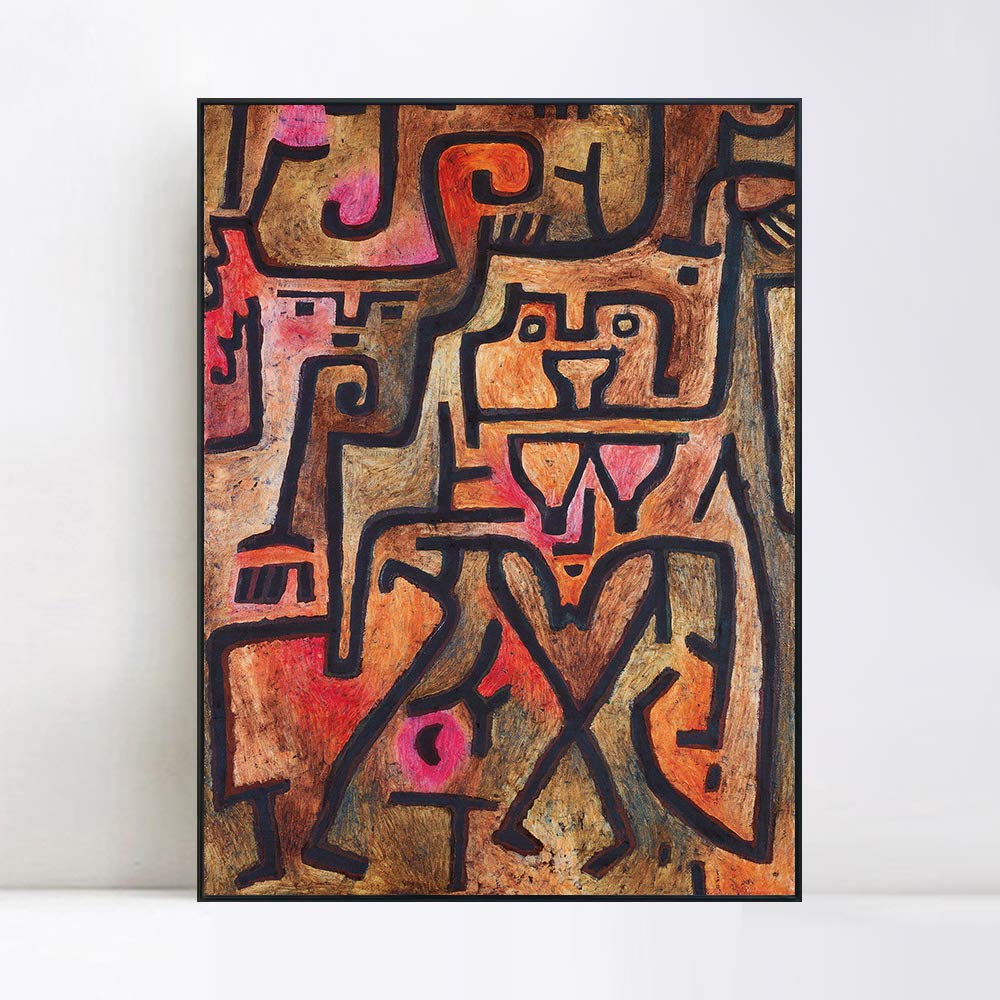 Paul Klee Forest Witches Framed Canvas Giclee Print - 28x40 Inch Black Slim Frame Wall Art for Living Room, Home Office & Bedroom Decor - Premium Gallery Wrapped Canvas Painting for Modern Interior Design
