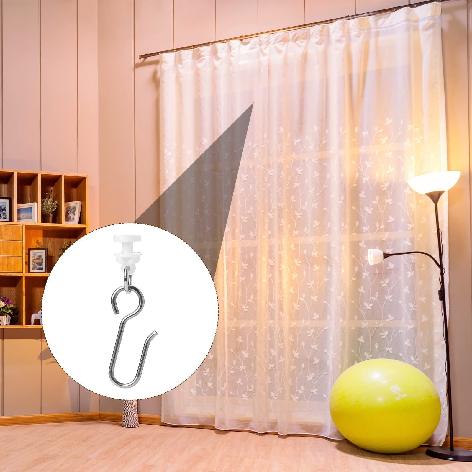 80 Pcs S-Shaped Metal Curtain Hooks with Plastic Gliders - Heavy Duty Ceiling Track Rollers for Drapes, Sheer Curtains & Room Dividers - Perfect for Home, Office & Hotel Decor