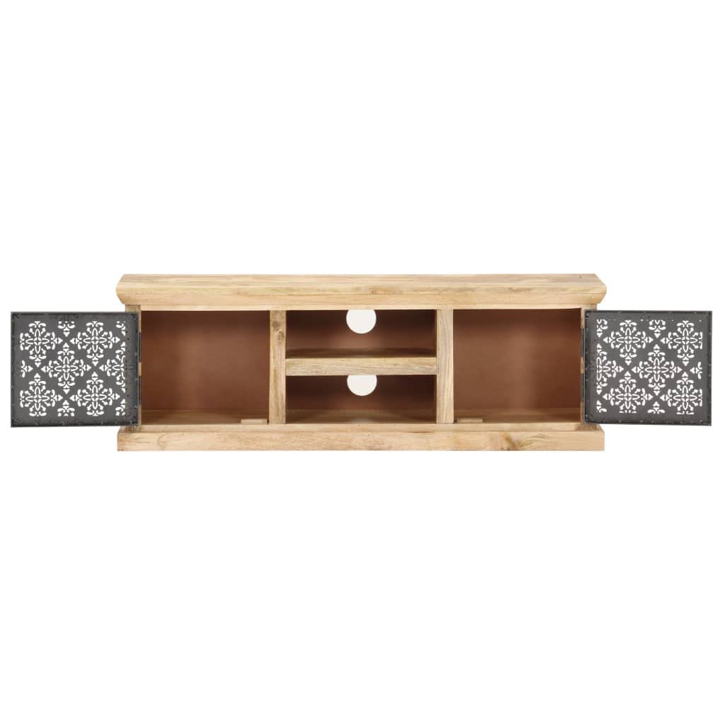 Retro Solid Mango Wood TV Stand with Steel Doors - Modern TV Unit Entertainment Center for Living Room & Bedroom - Stylish Sideboard Console for Home Theater Setup & Media Storage