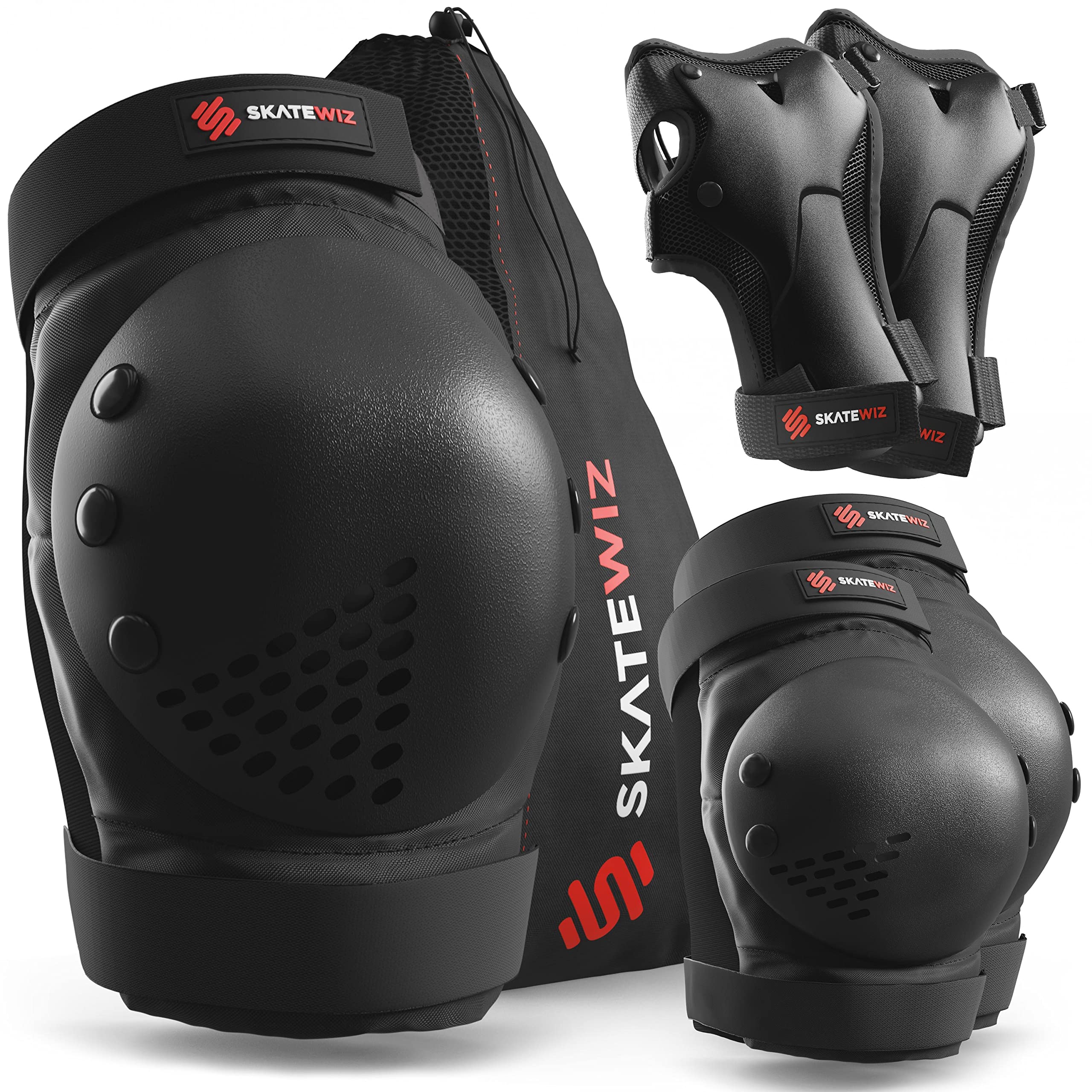 SKATEWIZ 6-Piece Kids Skateboard Protective Gear Set - Knee Pads, Elbow Pads & Wrist Guards for Roller Skating, Derby & Skateboarding - Safety Pads for Children & Adults | Perfect for Skate Parks, Roller Rinks & Outdoor Sports
