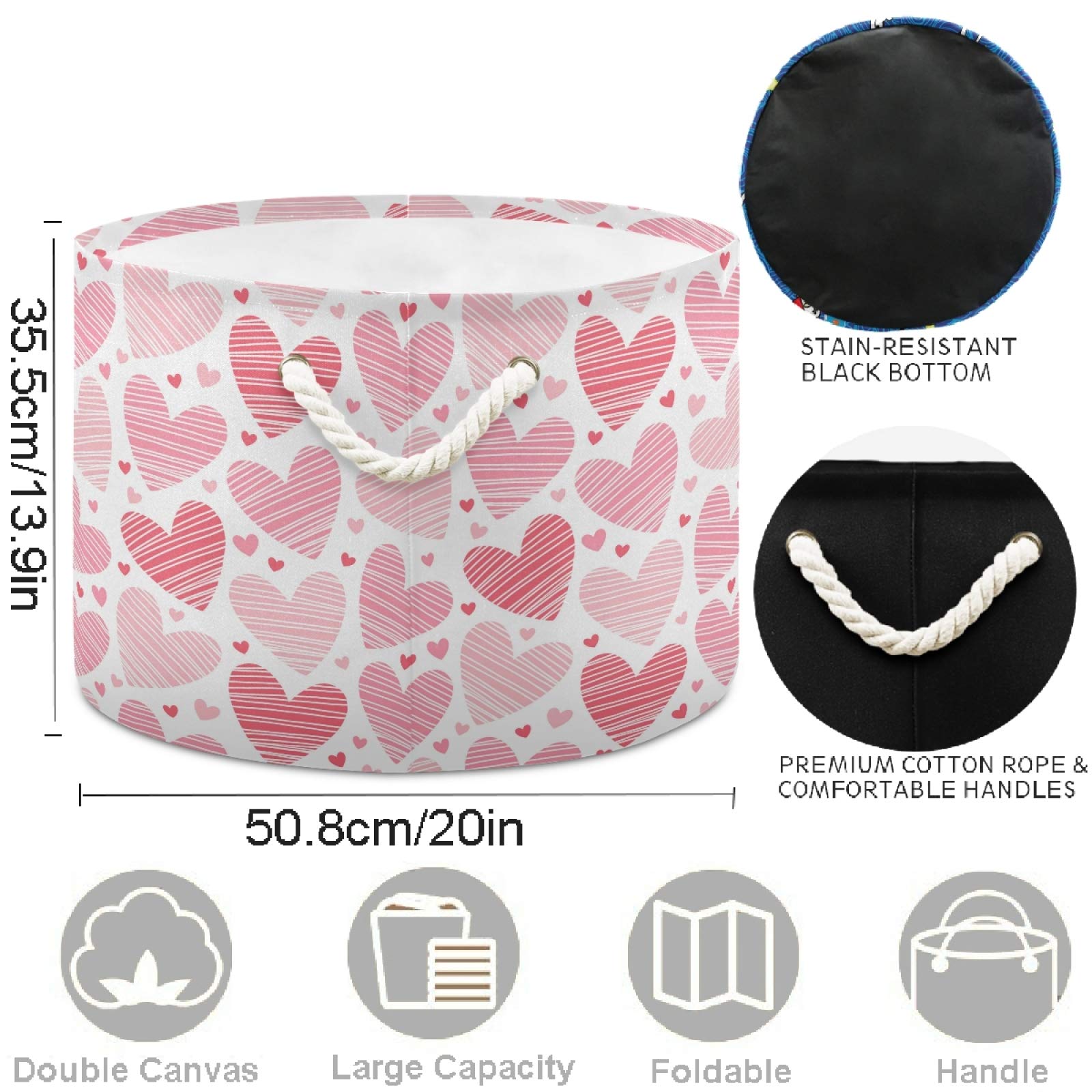 Visesunny Heart-Shaped Collapsible Fabric Storage Basket - Laundry Hamper, Toy Organizer, Clothes Bin for Bathroom, Bedroom, Nursery, Closet & Office - Perfect for Valentine's Day Gifts & Home Organization