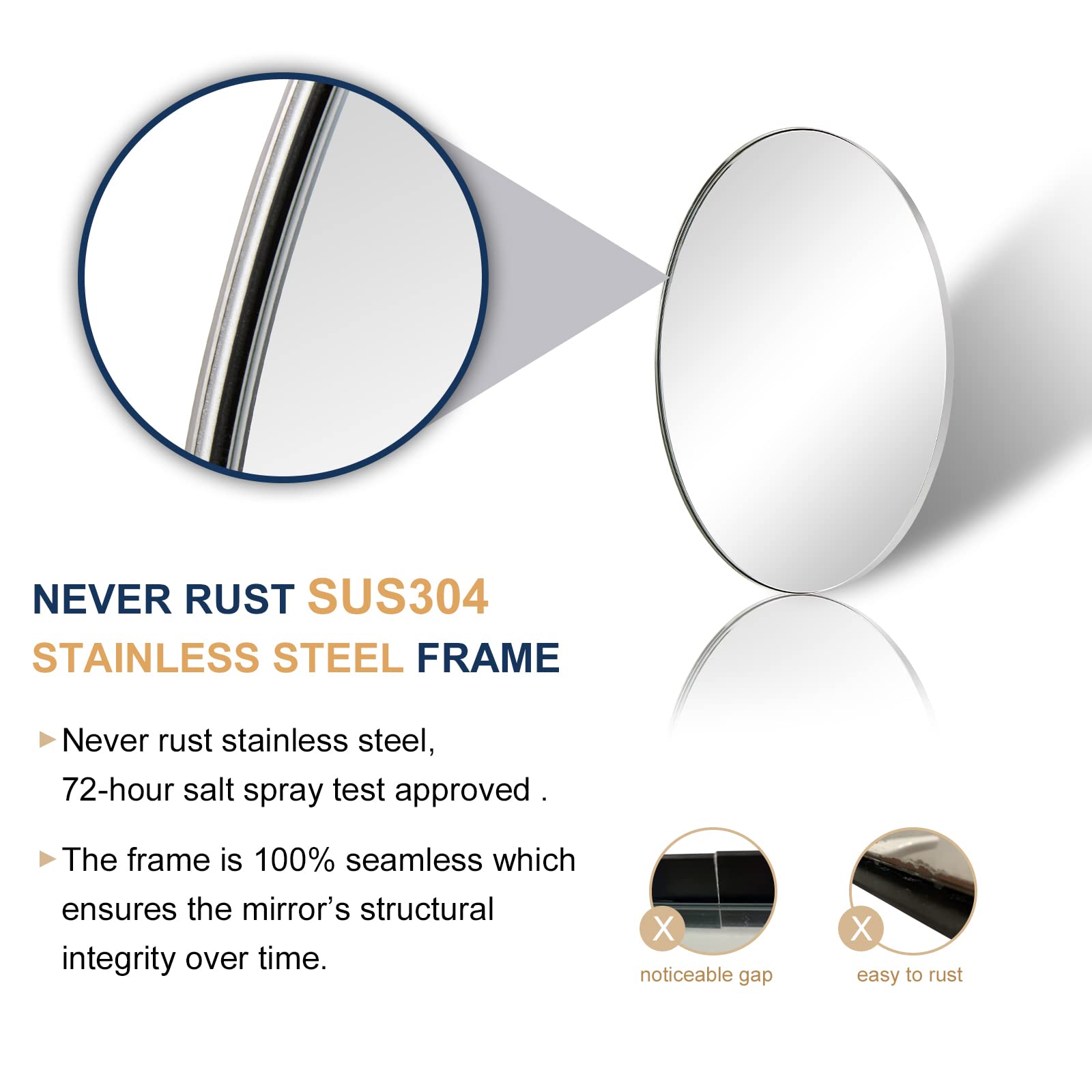 ANDY STAR 24x32 Inch Polished Chrome Oval Bathroom Mirror - Modern Stainless Steel Wall Mirror with Pill Shape Design | Perfect for Vanity, Powder Room & Contemporary Home Decor