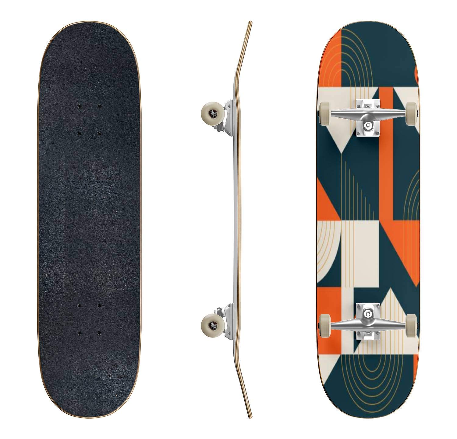 EFTOWEL Geometric Ethnic Retro Skateboard - Classic Concave Longboard for Beginners & Pros - Perfect for Street Skating, Tricks & Extreme Sports - Cool Teen Gift Idea
