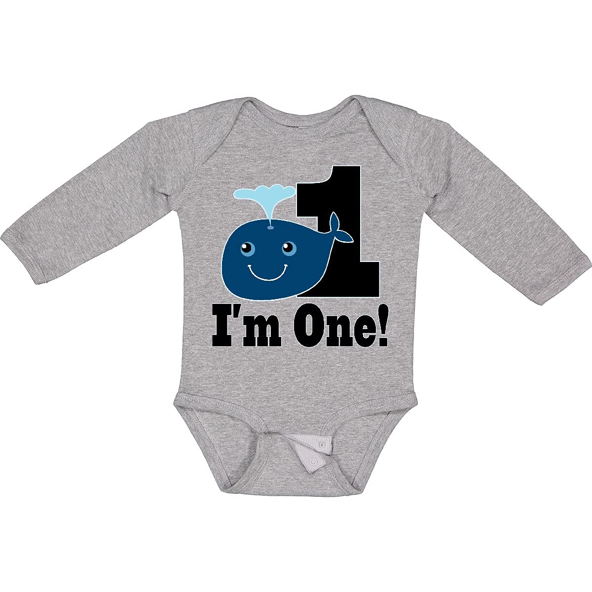 Inktastic 1st Birthday Boy Whale Design - 1 Year Old Long Sleeve Baby Bodysuit Romper for Birthday Party & Photo Shoots