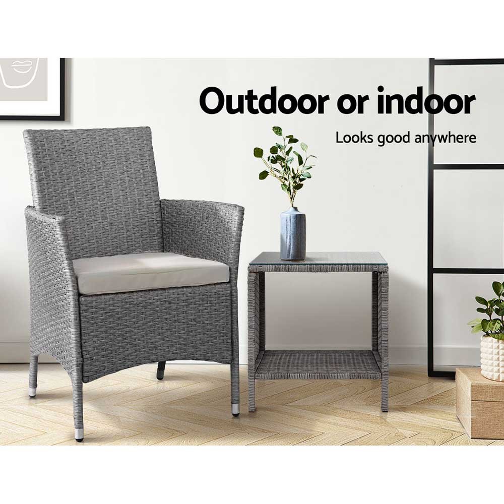 Rattan Coffee Side Table - Wicker Desk for Outdoor & Garden Furniture - Grey Patio Accent for Relaxing in Backyard or Balcony