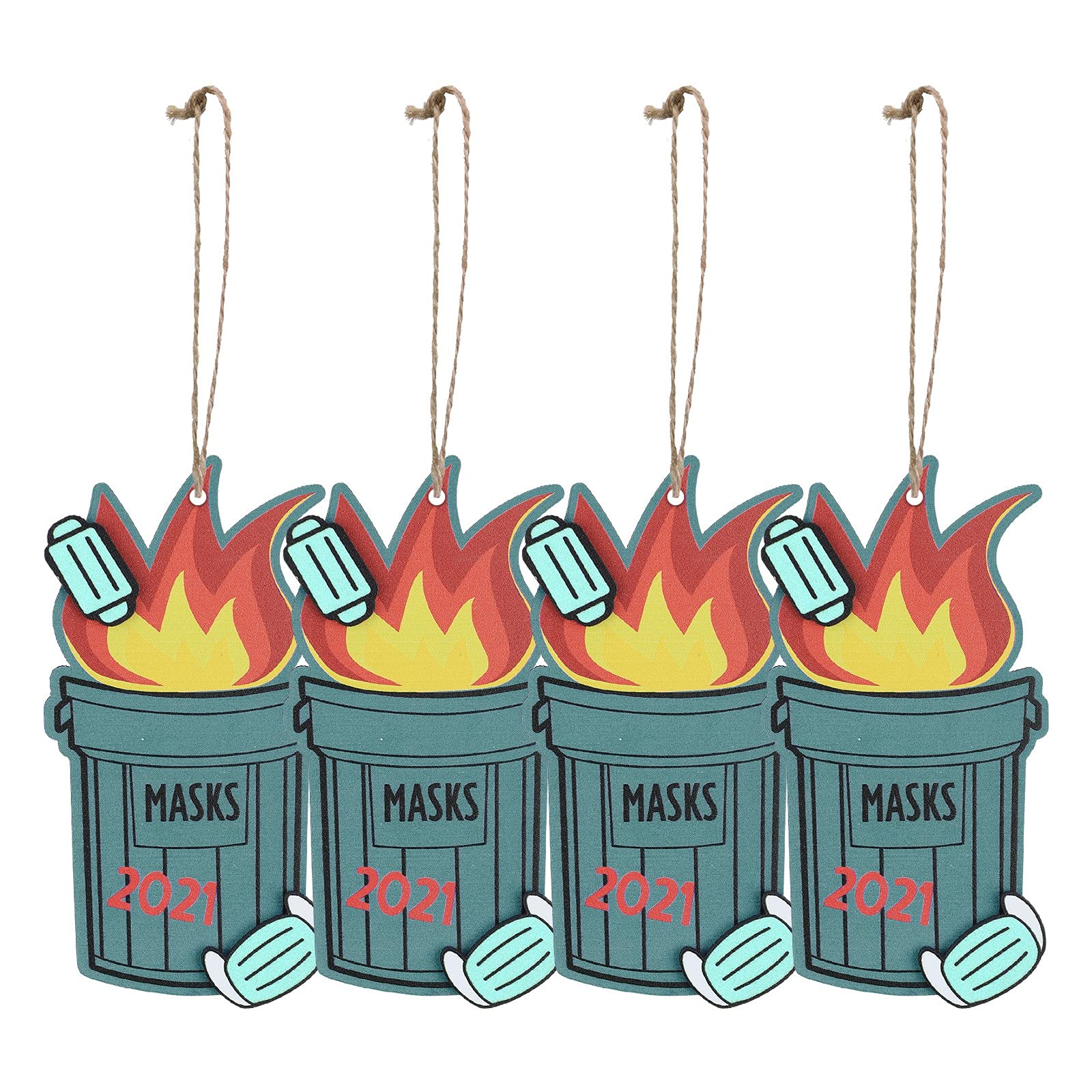 Personalized Christmas Ornaments 2021 - Funny Dumpster Fire Wooden Pendants (4PCS) for Tree & Home Decor - Perfect for Holiday Parties, Gift Exchanges & Festive Home Styling