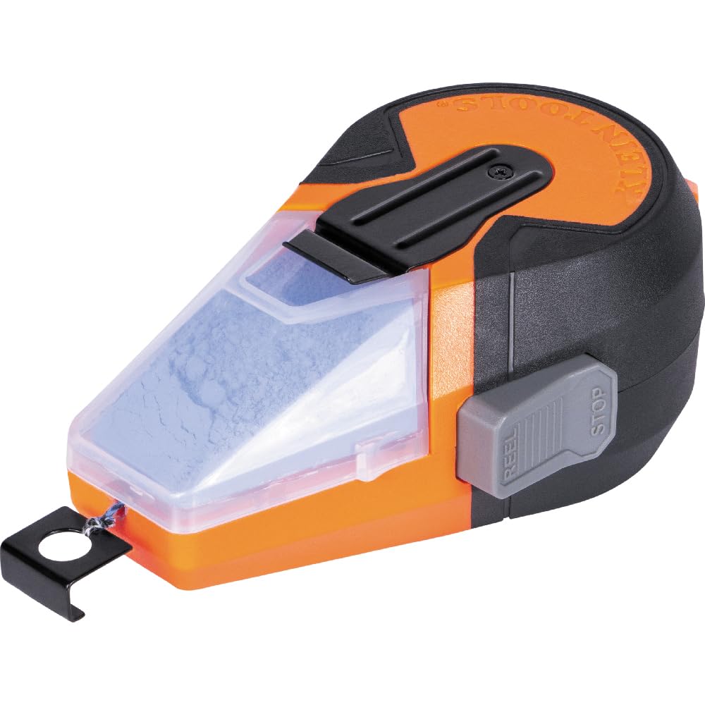 Klein Tools CHLK50B 50-Foot Auto Retracting Chalk Line Reel - High Visibility Blue Chalk, Mess-Free Storage & Easy Tension Control - Perfect for Construction, Carpentry & DIY Projects
