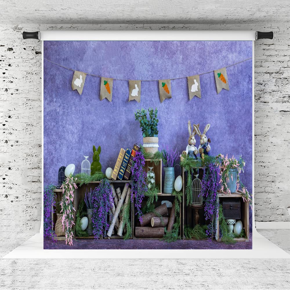 Kate Easter Photography Backdrop - 8x8ft Spring Bunny Rabbit & Eggs Design for Kids Party Decorations, Baby Shower, Easter Egg Hunt & Family Photo Background