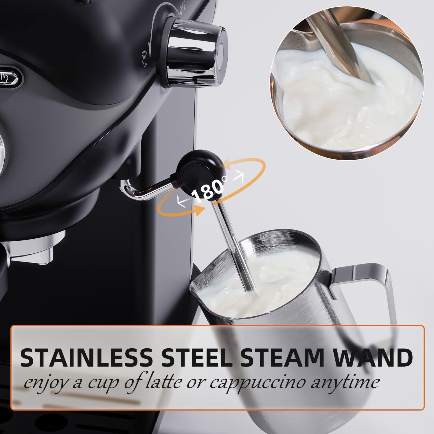 20 Bar Semi-Automatic Espresso Machine - Compact Home Coffee Maker with Stainless Steel Milk Frother for Latte, Cappuccino & Black Coffee | Perfect for Small Kitchens, Offices & Coffee Enthusiasts