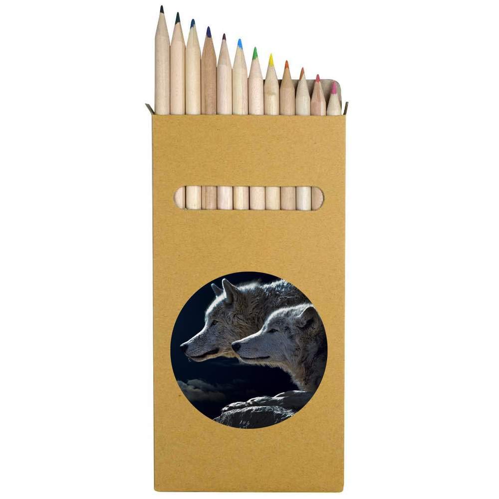 Azeeda 12-Piece 'Wolves & Full Moon' Colored Pencils Set - 178mm Long Art Drawing Pencils for Artists, Students & Coloring Enthusiasts - Perfect for Sketching, Shading & Adult Coloring Books