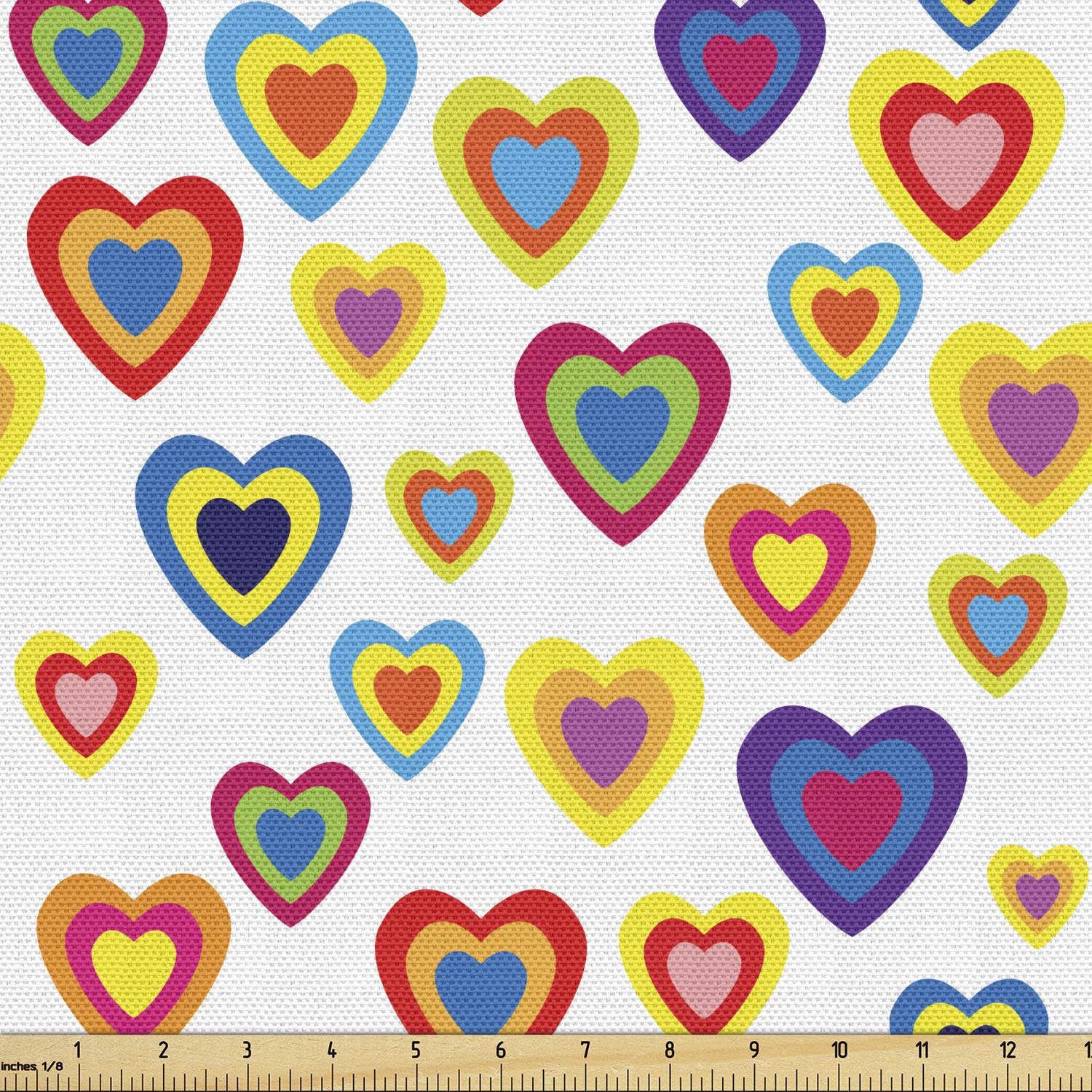 Ambesonne Valentine's Day Fabric by The Yard - Abstract Colorful Nested Hearts on White Background, Retro Romance Decorative Fabric for Upholstery, Curtains, Pillows & DIY Home Decor (10 Yards, White & Multicolor) - Perfect for Valentine's Decor, Wedding Backdrops & Craft Projects