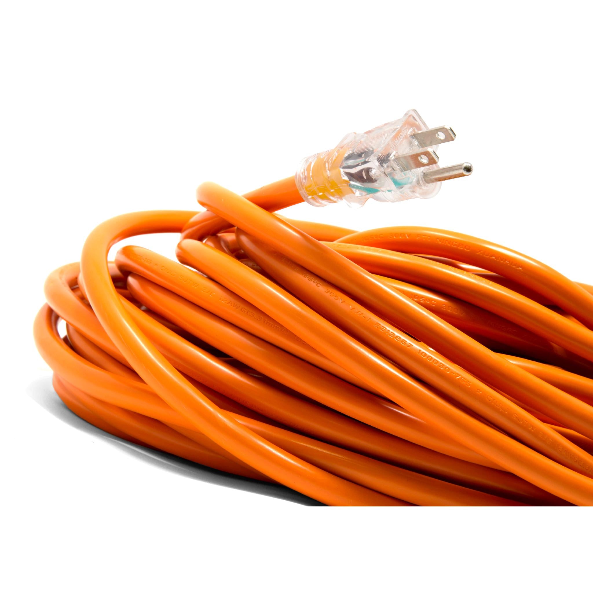 WEN PC1123 100 ft. 12 Gauge Heavy Duty SJTW Outdoor Extension Cord with Lighted NEMA 5-15R Outlet - 12/3 Wire for Power Tools, Holiday Lights & Outdoor Equipment - Perfect for Construction Sites, Christmas Decorations & Backyard Use