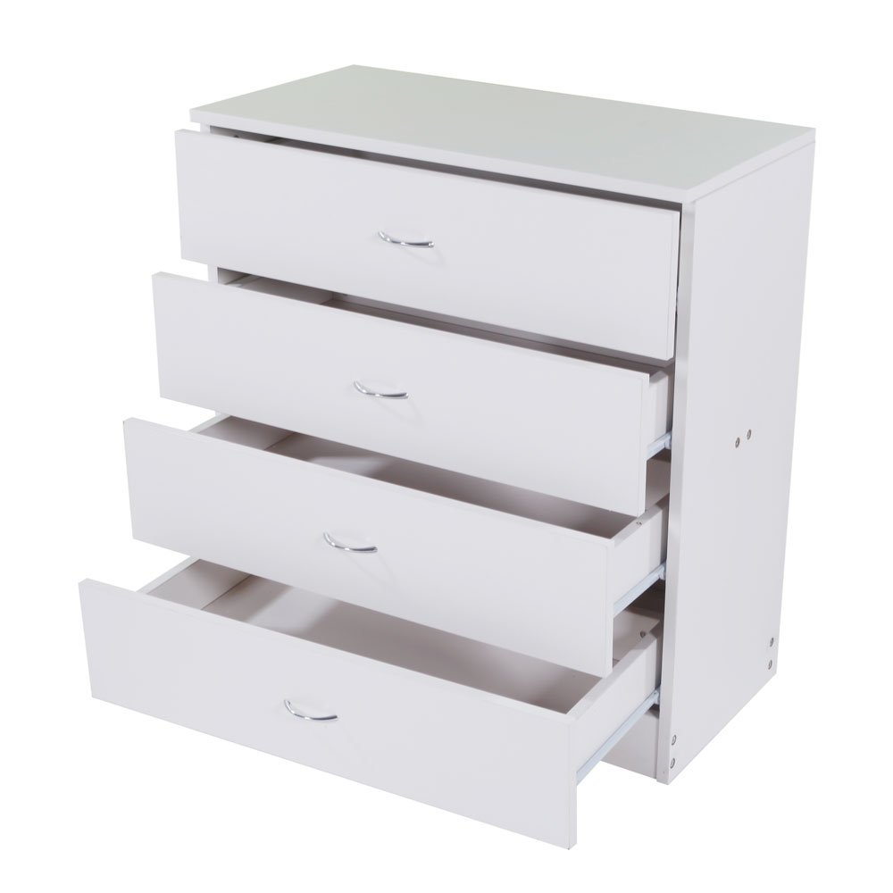 4-Drawer Wooden Dresser Chest - Cosmetics & Jewelry Organizer with Handles - Perfect for Bedroom, Living Room, Home & Office Storage (White) - Ideal for Clutter-Free Organization & Stylish Home Decor