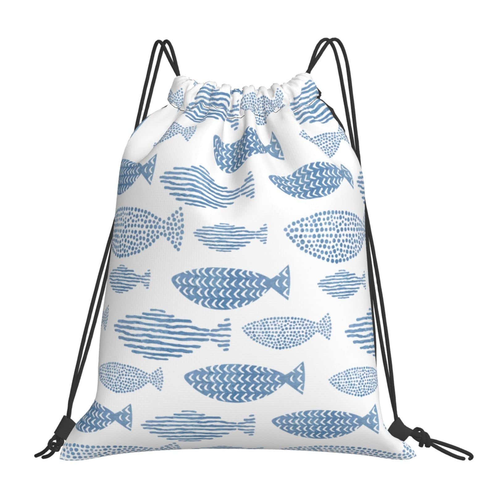 Light Blue Fish Watercolor Drawstring Backpack - Gym Sackpack for Men & Women - Sport, Yoga, Travel & Swimming - Perfect for Beach Outings, Gym Sessions & Outdoor Adventures