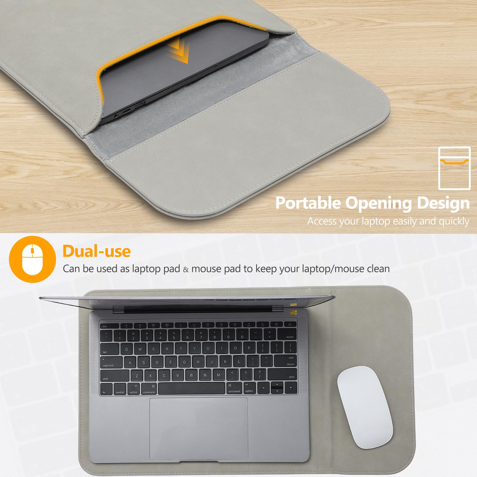 Premium 15-16 Inch Laptop Sleeve for MacBook Pro 16 (M4/M3/M2/M1 Pro/Max 2025-2019) & 15-Inch Models (2015-2012) | Faux Suede Leather Protective Case with Accessory Pouch | Fits MacBook Pro A3403 A3186 A2991 A2780 A1398 & Dell XPS 15 | Light Grey | Ideal for Work, Travel & School