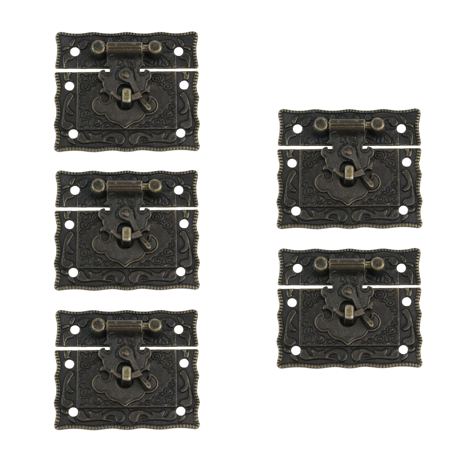 Antique Bronze Hasp Clasp Latch - Vintage Wooden Box Lock Buckle with Screws (Pack of 5) - Perfect for Jewelry Boxes, Chests, Cabinets & DIY Craft Projects