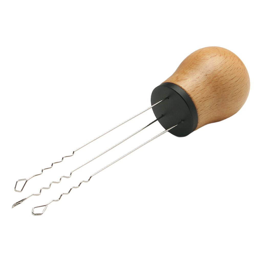 Fenteer Stainless Steel Coffee Tamper with Wooden Handle - Espresso Distributor, Coffee Powder Stirrer & Needle Tool for Baristas - Perfect for Home Brewing & Professional Coffee Shops (Beech Black)