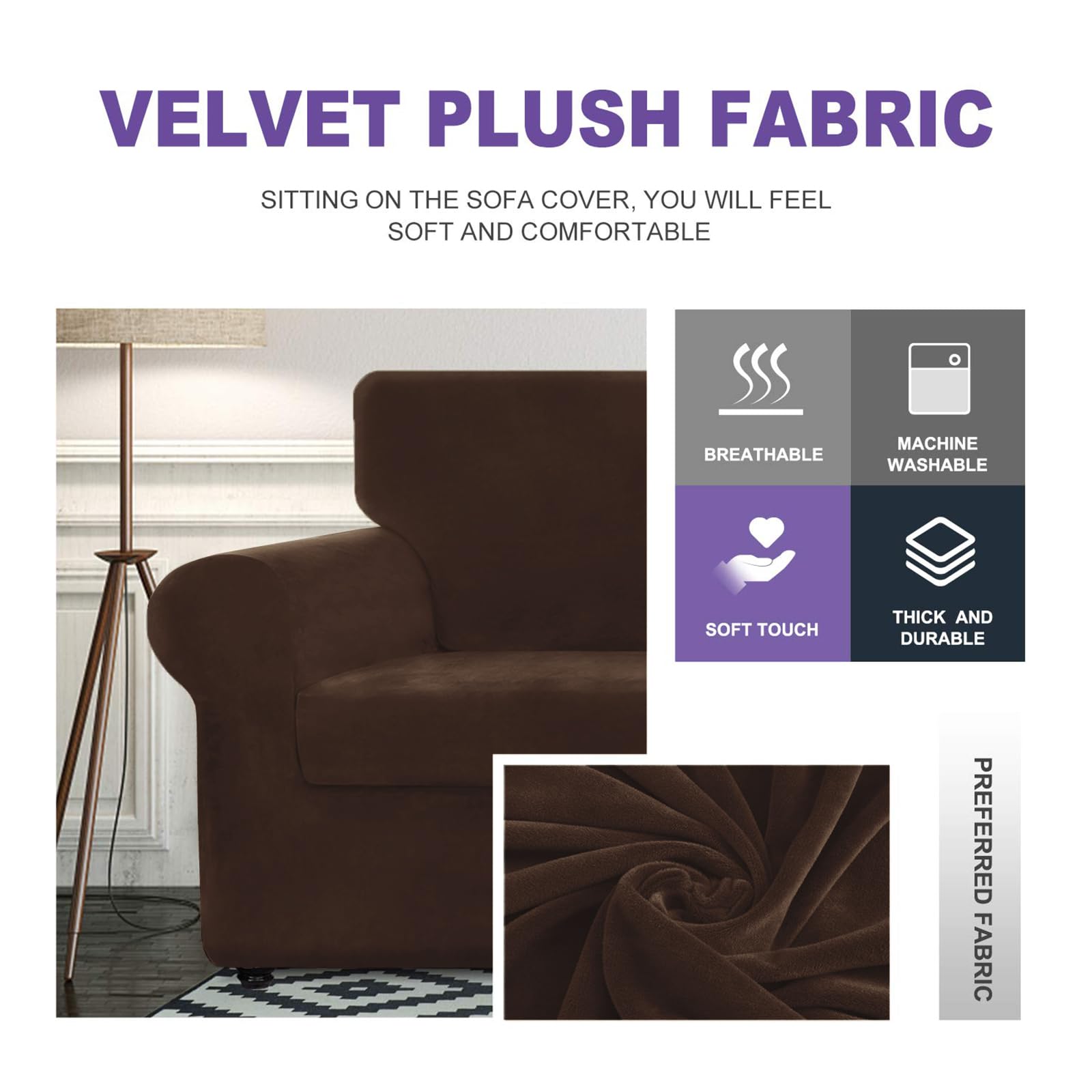 ZNSAYOTX Oversized Velvet Sofa Cover 4-Piece Set (92
