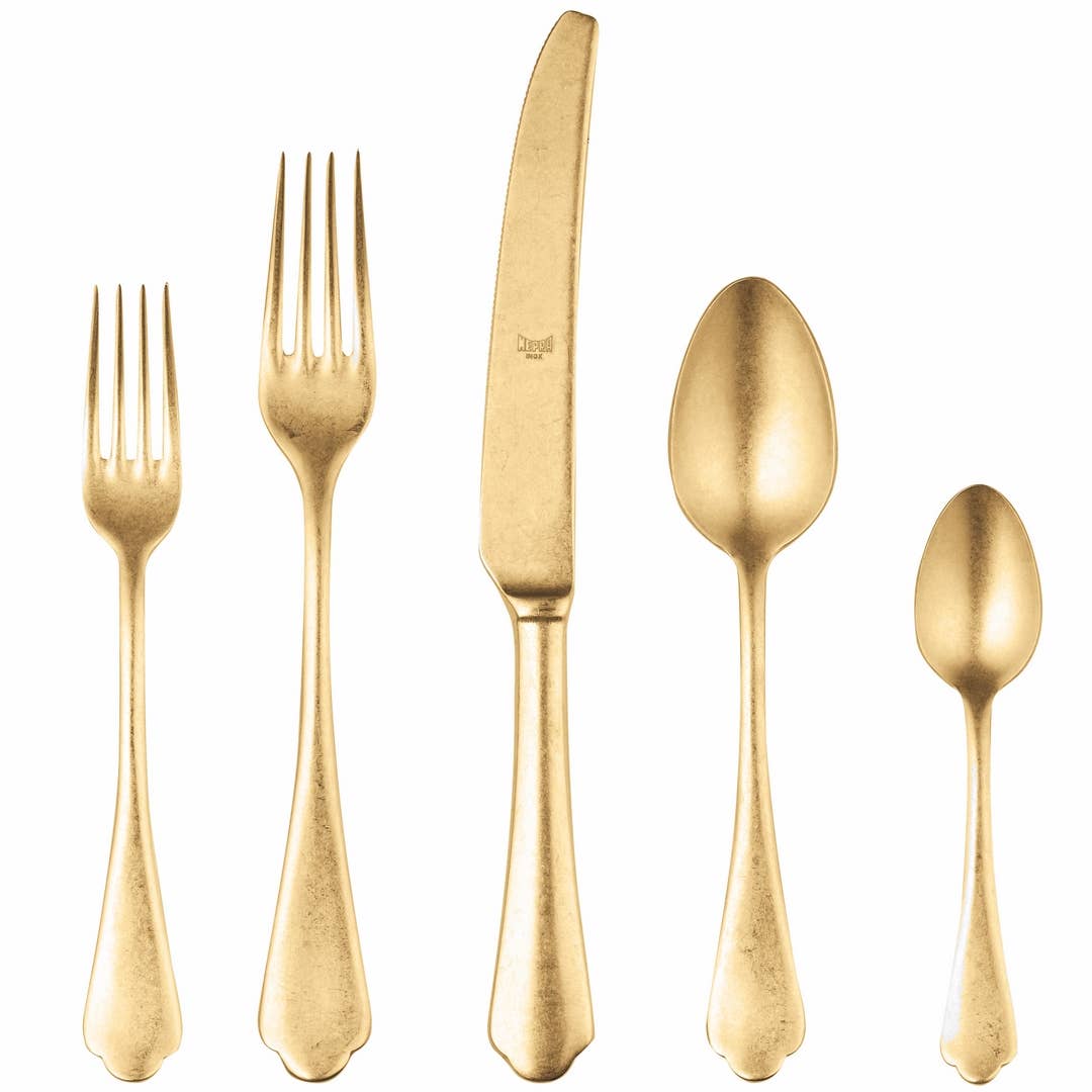 Dolce Vita Pewter Oro 5-Piece Place Setting - Elegant Flatware Set for Fine Dining, Wedding Registry & Formal Dinner Parties