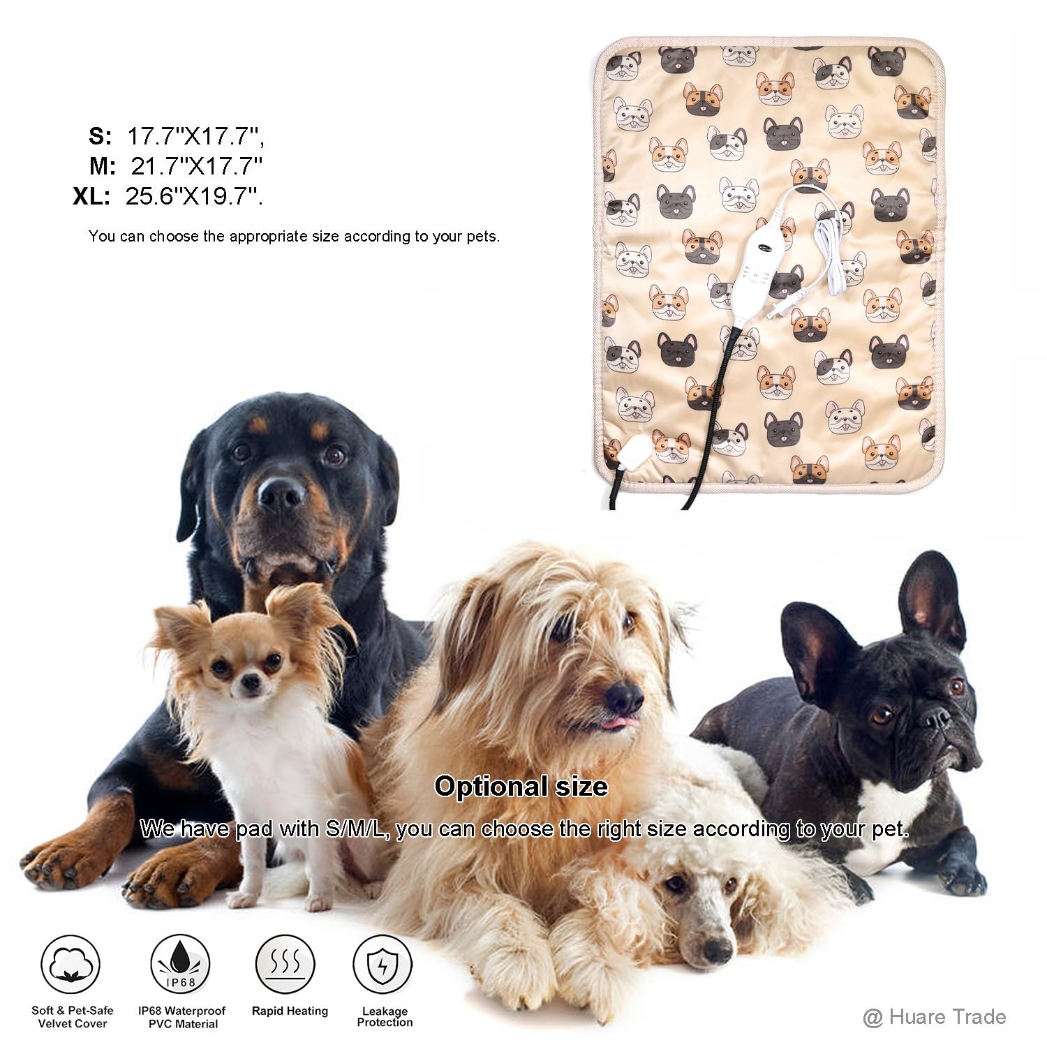 Adjustable Temperature Dog Heating Pad - Waterproof & Chew-Resistant Cord, 25.6''X19.7'' Beige Pet Heating Mat for Dogs & Cats - Perfect for Cold Weather, Arthritis Relief & Indoor/Outdoor Use