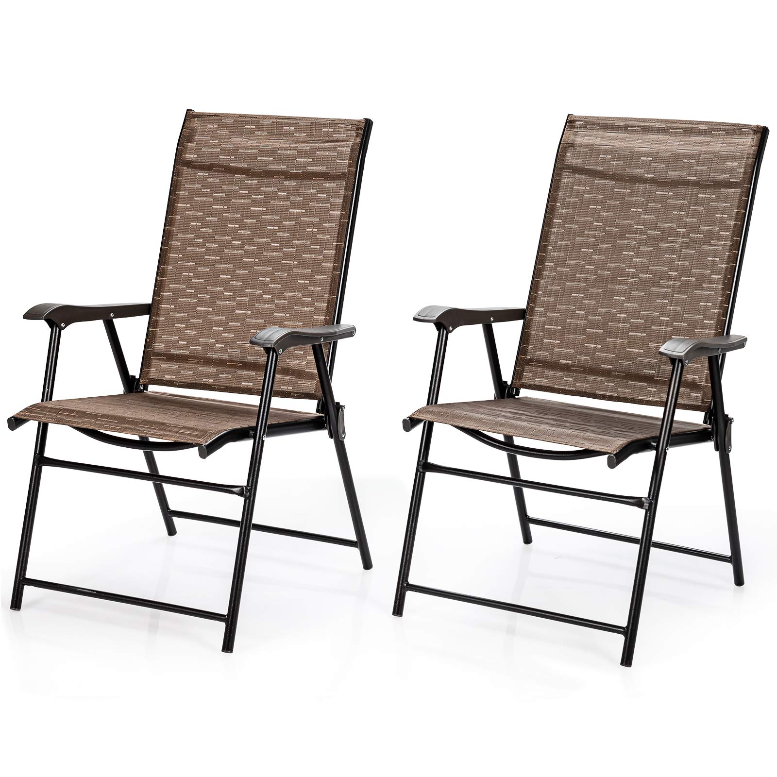 Giantex 2-Pack Folding Patio Dining Chairs with Armrests - Portable Outdoor Camping Chairs for Bistro, Deck, Backyard, Picnic, Beach & Garden Use
