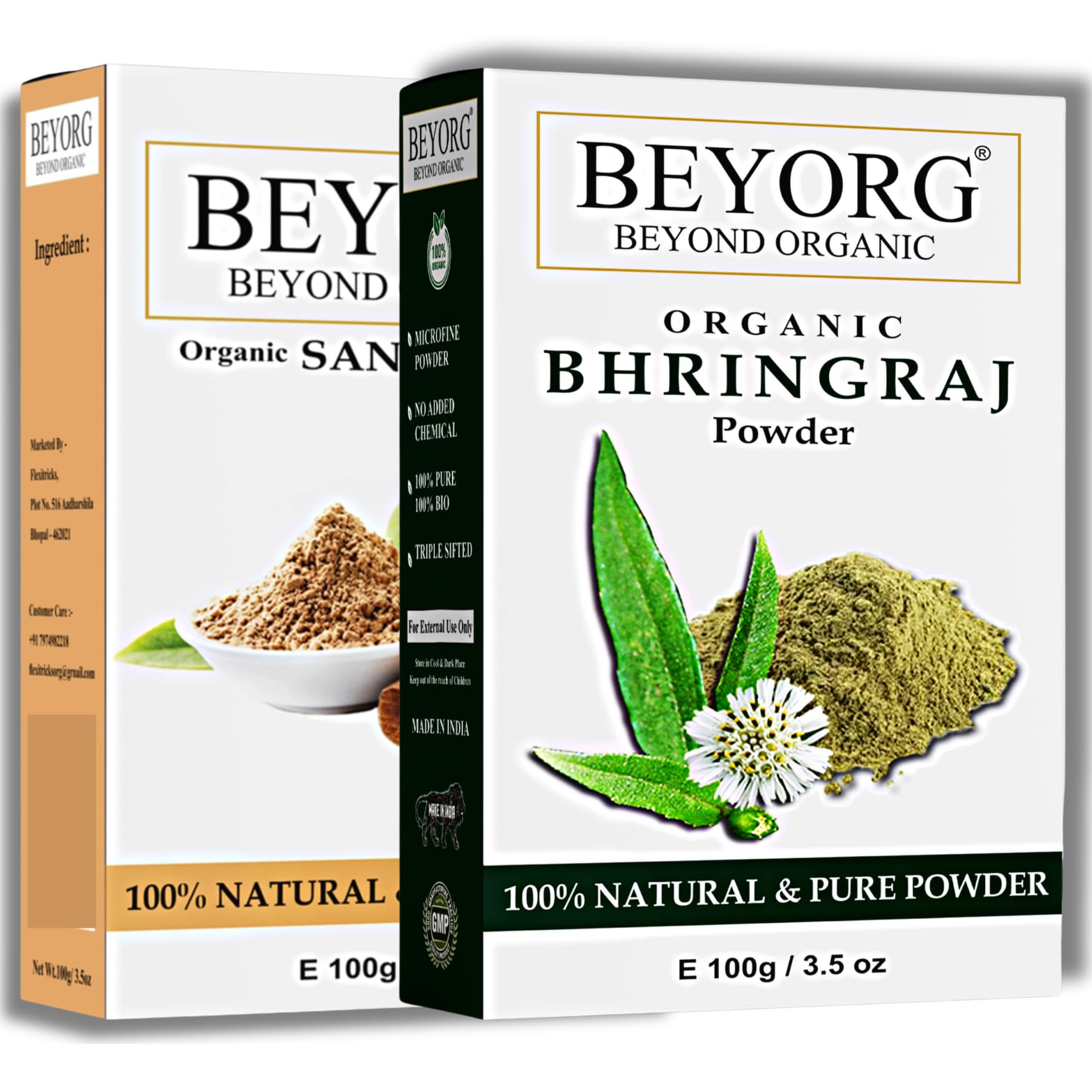 Organic Sandalwood Powder & Bhringraj Powder for Hair & Skin Care – Exfoliates Dead Skin Cells, Cruelty-Free & Vegan – Perfect for DIY Face Masks, Hair Treatments & Natural Skincare Routines