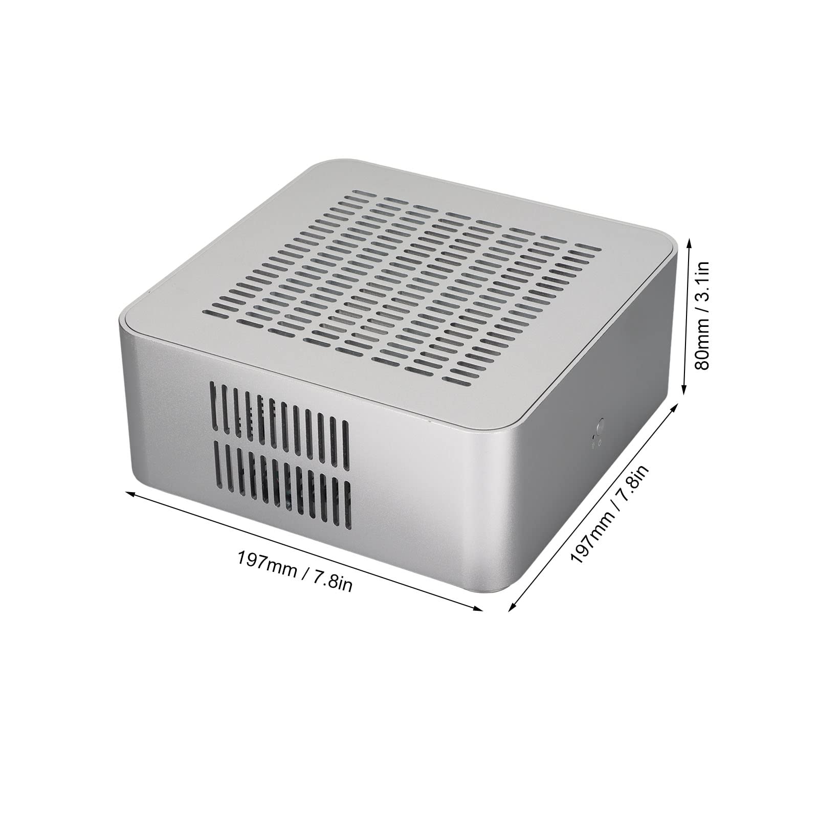 Compact Aluminum Mini ITX Computer Case - Silver HTPC Chassis with Full Ventilation Openings for Home Theater & Gaming PC Builds