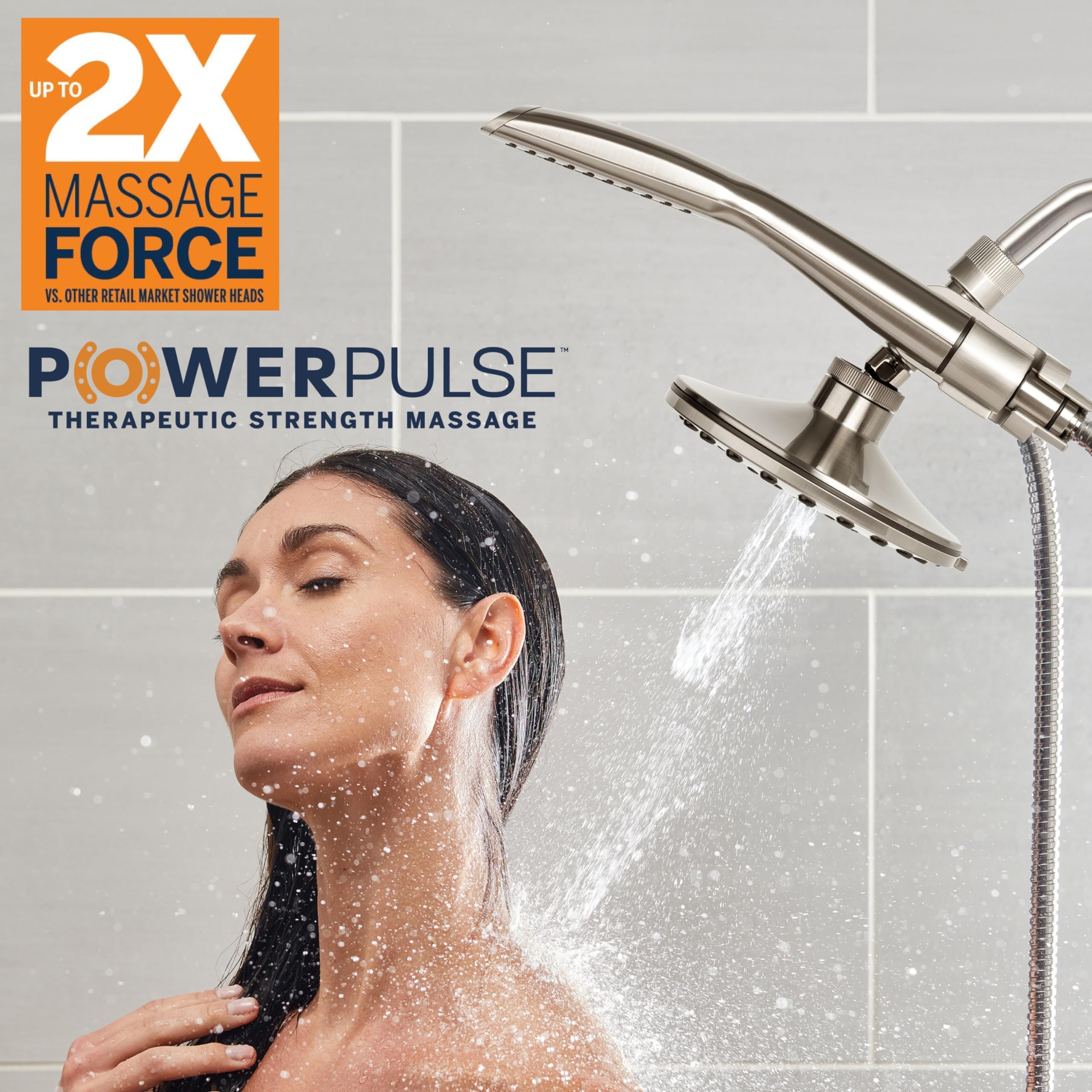 **Waterpik High Pressure Pulsating Shower Wand & Rain Shower Head Combo - 8ft Metal Hose, 12 Spray Modes for Hair & Body - Brushed Nickel - Perfect for Spa-Like Relaxation & Deep Hair Cleansing**