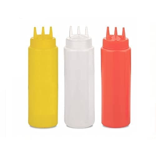 Refillable 500ml Sauce Dispenser Bottle - 3 Pack for Oil, Ketchup & Condiments (White/Red/Yellow) | Perfect for Kitchen, Restaurant & Food Service Use