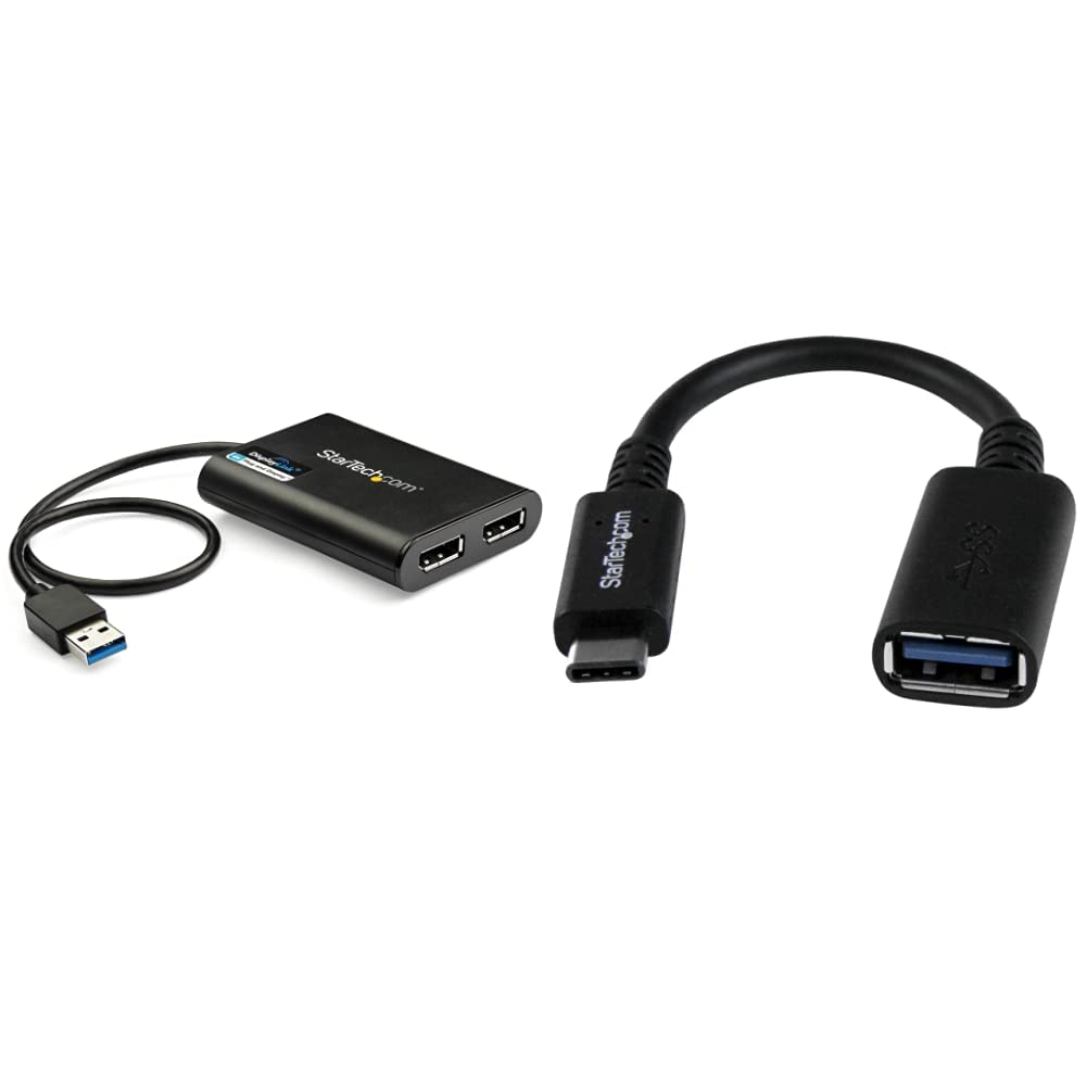 StarTech.com USB 3.0 to Dual DisplayPort Adapter 4K 60Hz (USB32DP24K60) & USB-C to USB 3.1 Gen 1 Adapter 6in - USB-IF Certified - for Laptop, Desktop, Monitor - Perfect for Home Office, Gaming & Multi-Display Setup