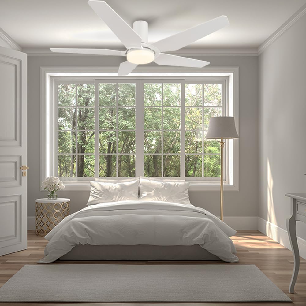 52 Inch Smart Ceiling Fan with Lights - Indoor/Outdoor Use, Remote Control, Dimmable LED Light Kit, Works with Alexa, Google Assistant & Siri - Perfect for Living Rooms, Bedrooms, and Patios (White)
