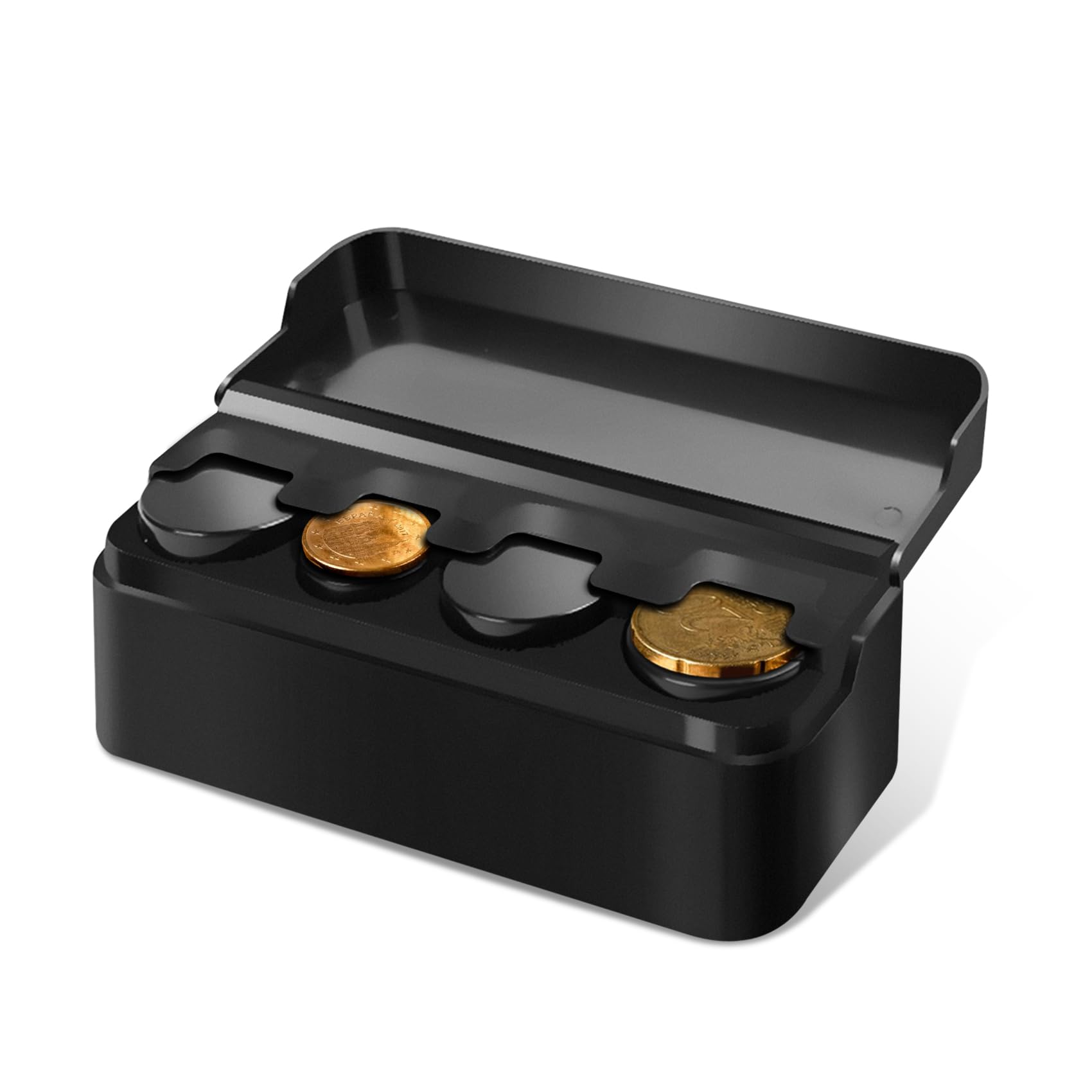 Portable Mini Coin Holder for Car - 4 Compartment Change Organizer Compatible with Quarters, Nickels, Pennies & Dimes - Universal Car Truck SUV Coin Storage Box (1pc) - Perfect for Toll Booths, Parking Meters & Vending Machines