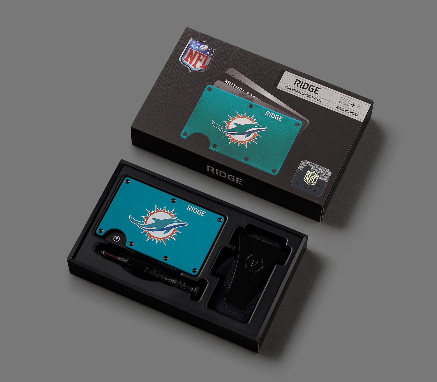 Ridge Wallet for Men - Slim Minimalist RFID Blocking Front Pocket Wallet - Miami Dolphins NFL Team Design - Perfect for Everyday Carry & Gameday