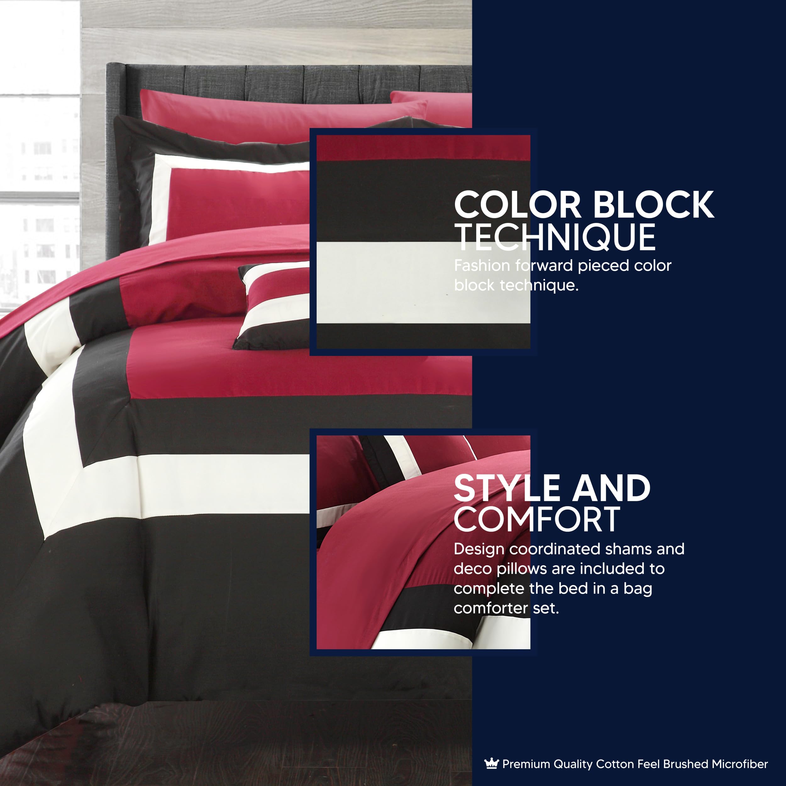 Chic King Comforter Set 10-Piece - Colorblocked Bedding with Shams & Pillows (Red) for Luxurious Bedroom