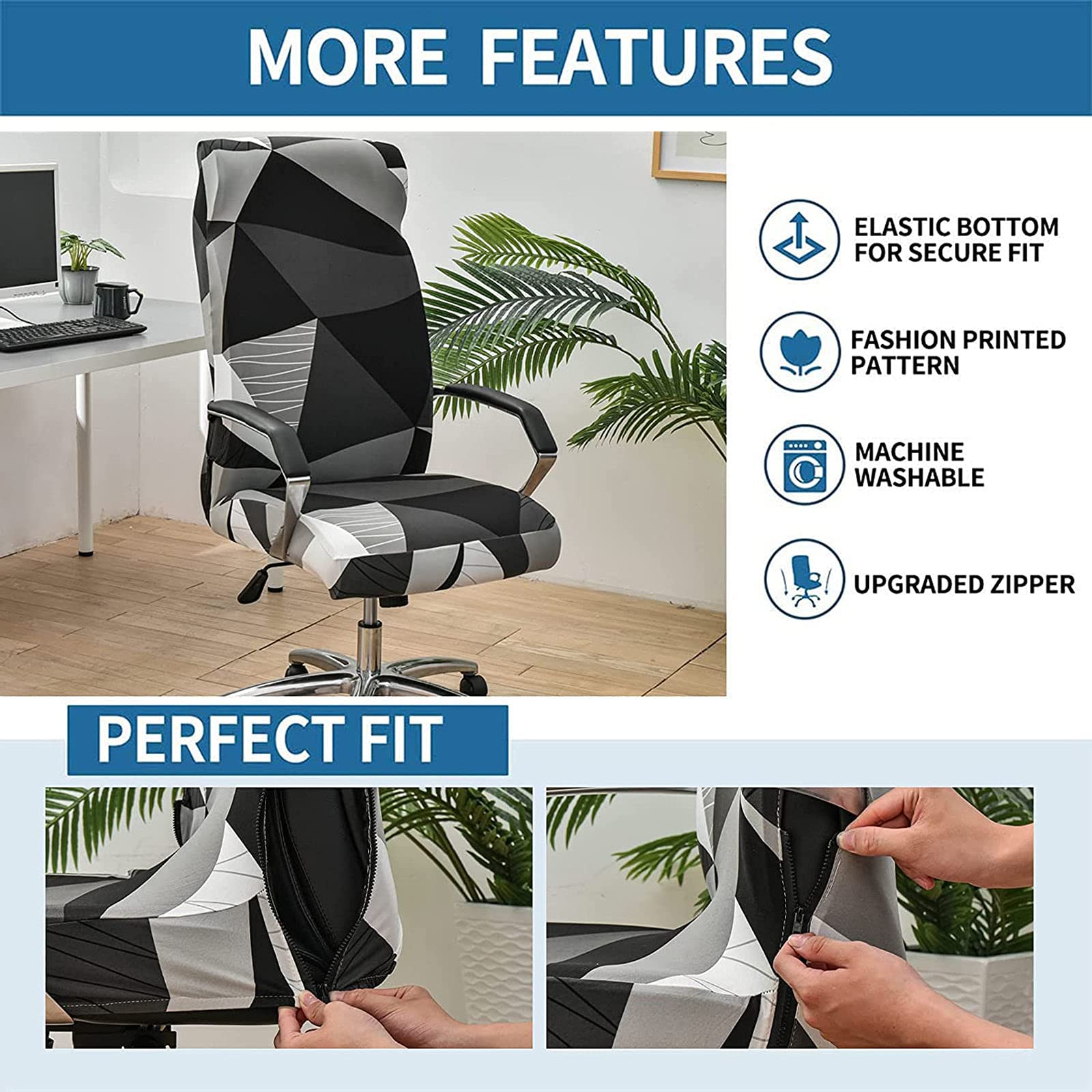 Breathable Stretch Office Chair Cover - Printed Spandex Slipcover for Computer & Desk Chairs (Large, Rotating) - Perfect for Home Office & Conference Rooms
