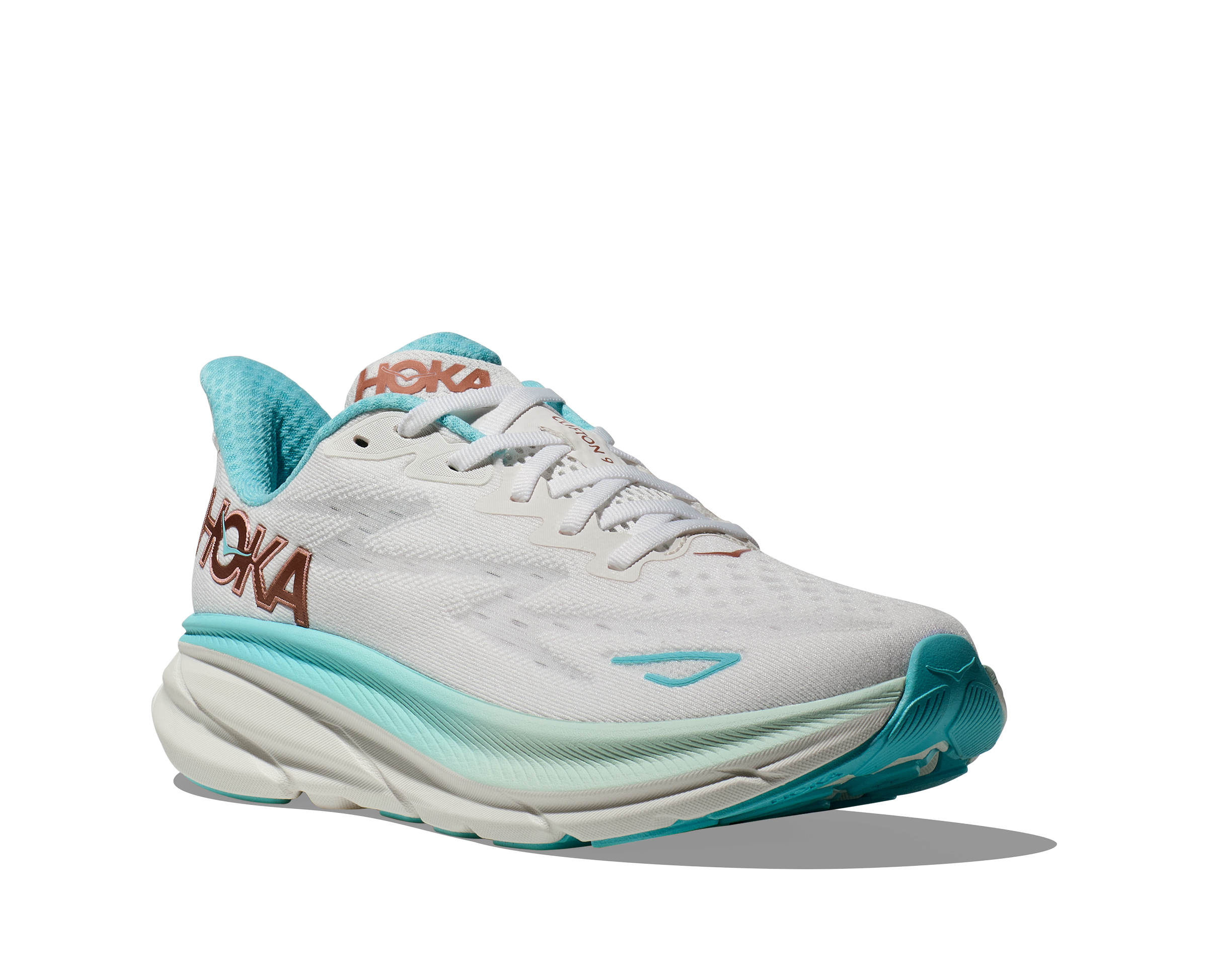HOKA Women's Clifton 9 Running Shoes - Frost/Rose Gold - Lightweight Cushioned Sneakers for Road Running, Jogging & Everyday Wear