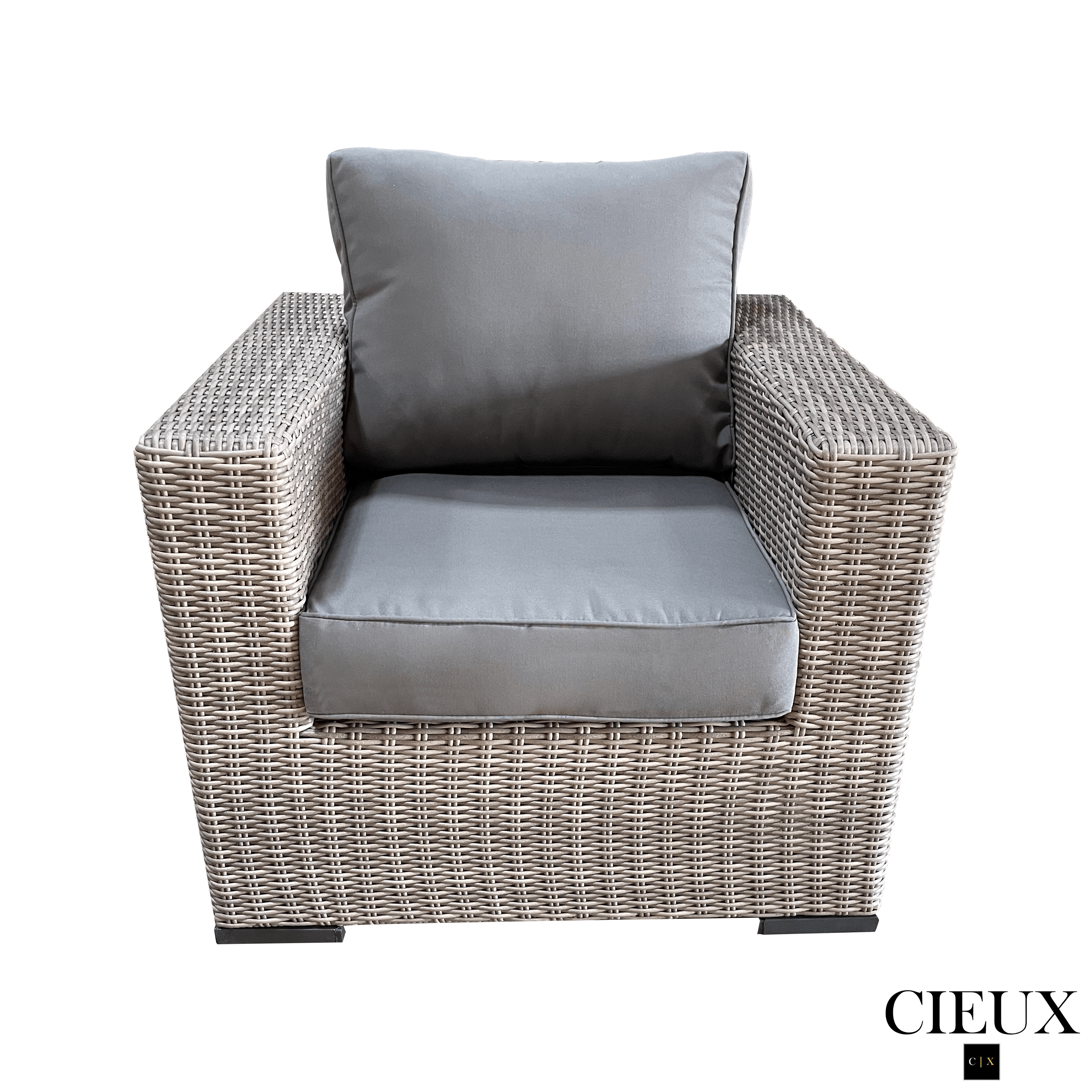 Riviera Outdoor Patio Wicker Large Sectional Sofa and Club Chair Set - Grey Wicker Furniture with Sunbrella Canvas Charcoal Cushions - Perfect for Backyard, Poolside, and Garden Relaxation